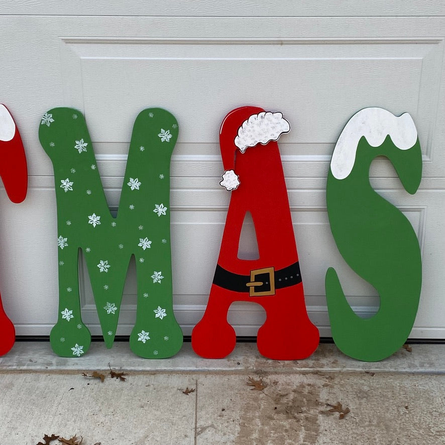 Merry Christmas Wood Letters Unpainted Outdoor Yard Art Lawn Sign, Christmas Decorations