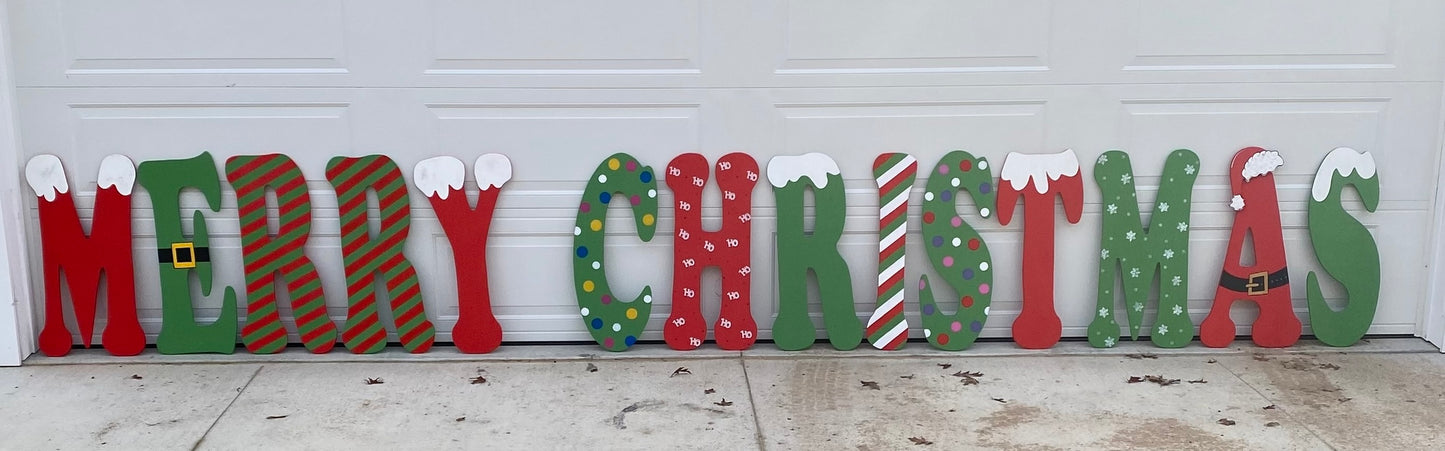 Merry Christmas Wood Letters Unpainted Outdoor Yard Art Lawn Sign, Christmas Decorations