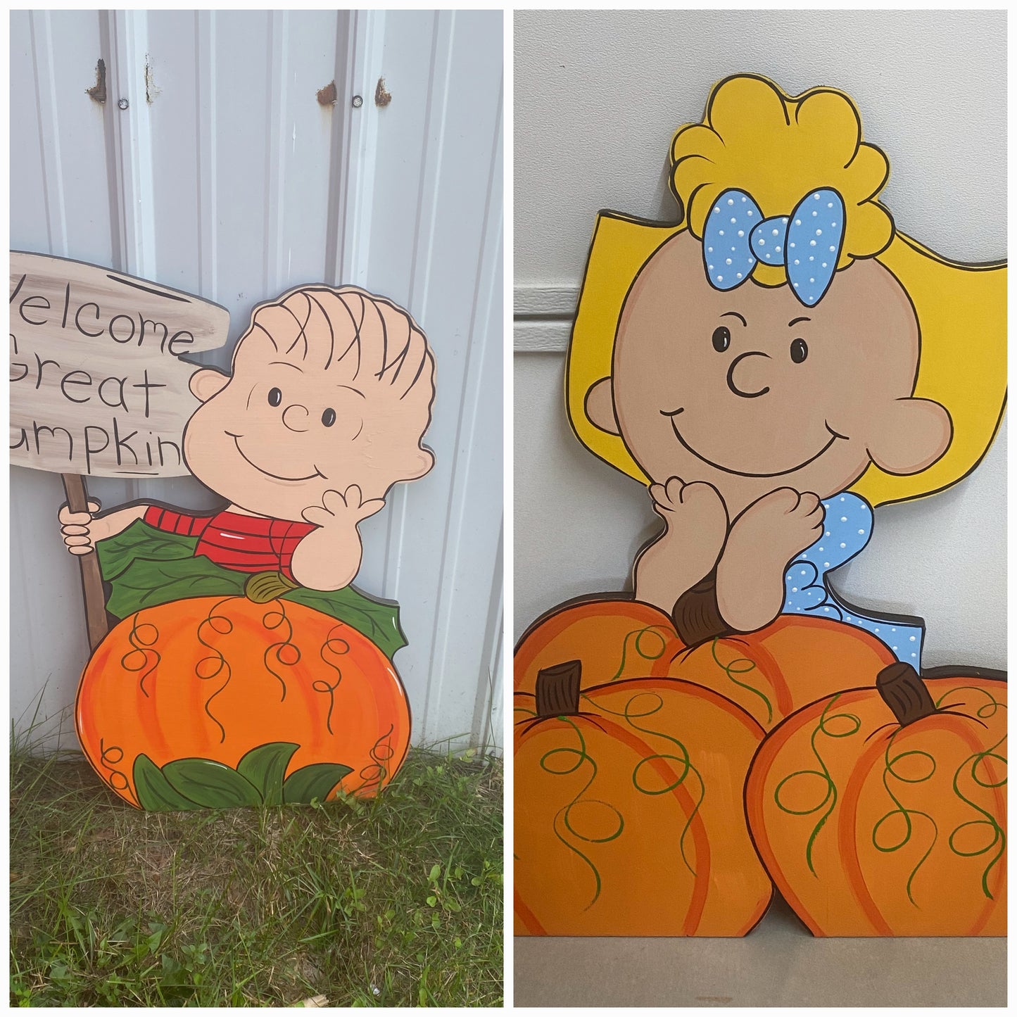 Welcome Pumpkin Halloween Wood Outdoor Yard Art Signs, Halloween Decorations, Set Of 2