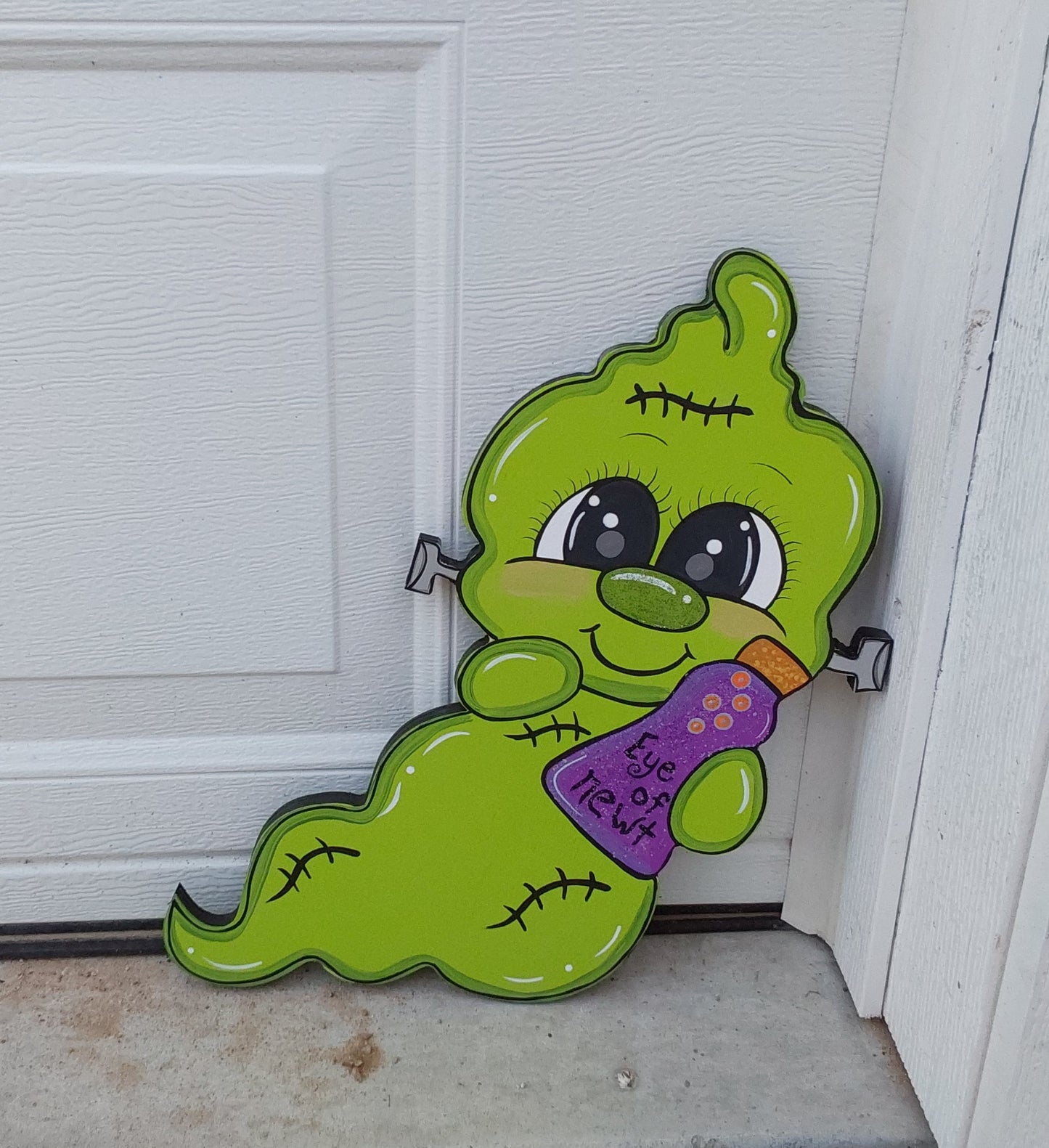 Frankenstein Ghost Halloween Yard Art, Hand-Painted Wood Decoration