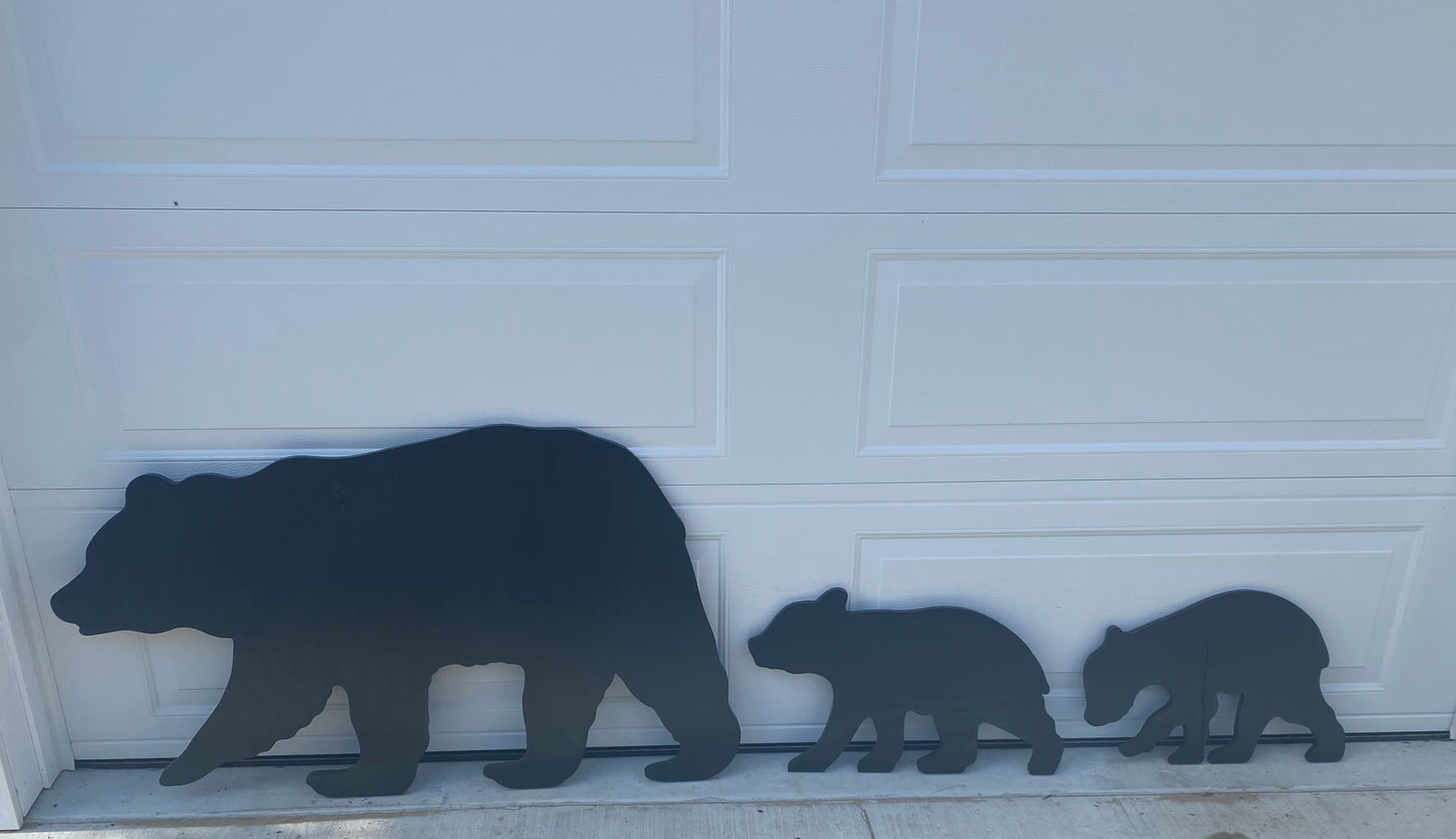 BEAR FAMILY, Set of 3, Silhouette Shadow Wood Outdoor Yard Art Signs, Life Size