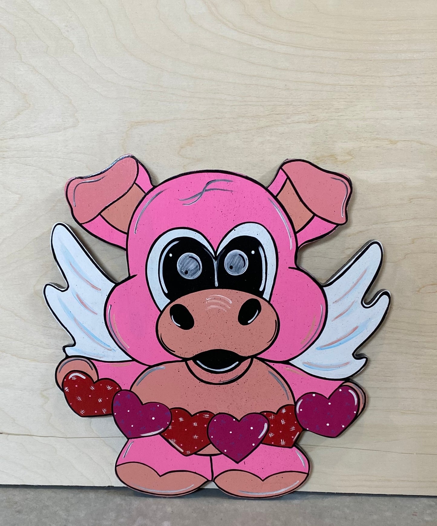 Flying Pig Valentine’s Day Wood Outdoor Yard Art Sign, Door Hanger, Garden Decor