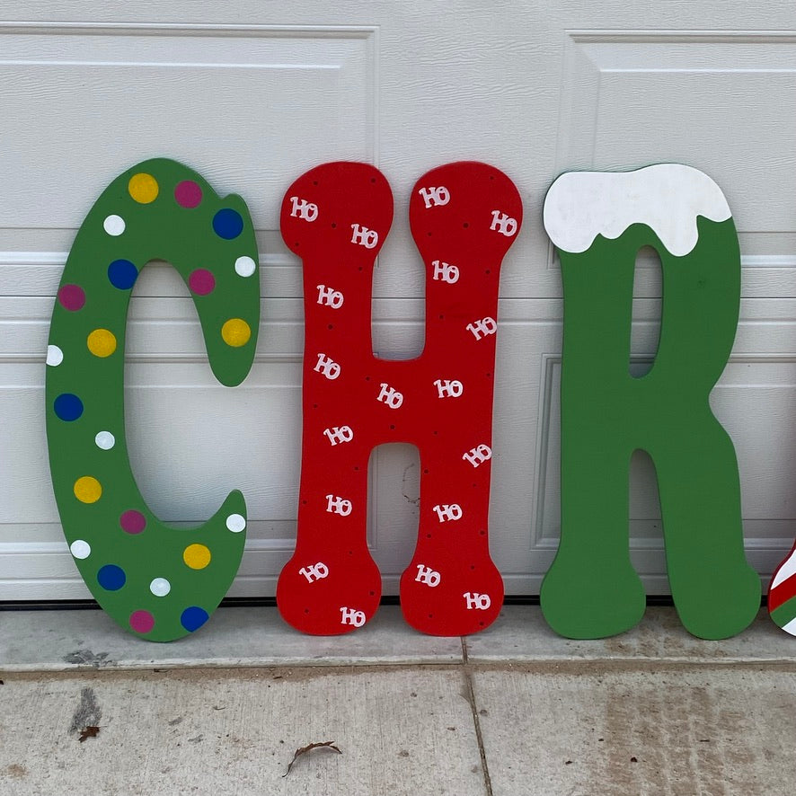 Merry Christmas Wood Letters Unpainted Outdoor Yard Art Lawn Sign, Christmas Decorations