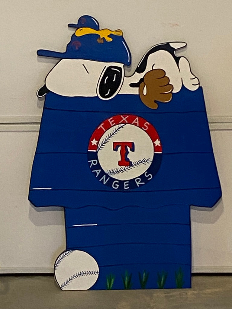 Beagle Dog and his Pal Doghouse Baseball Wood Outdoor Yard Art Sign