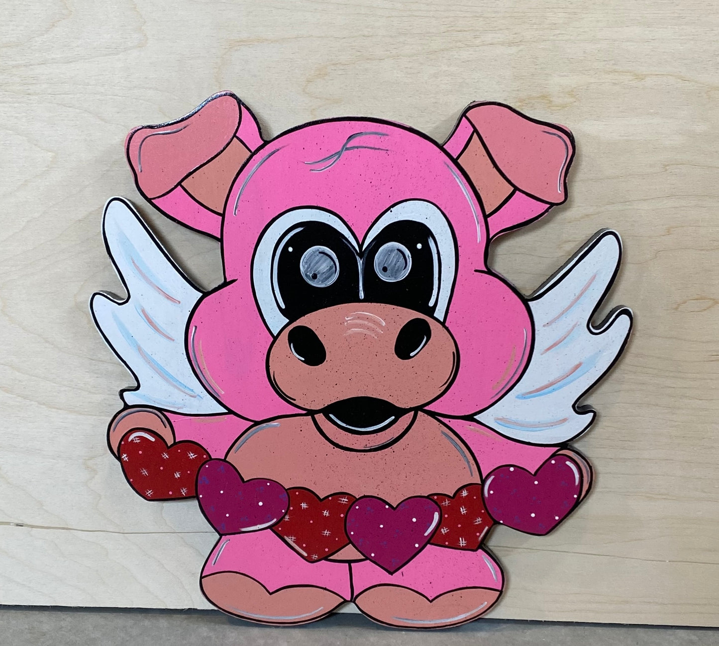 Flying Pig Valentine’s Day Wood Outdoor Yard Art Sign, Door Hanger, Garden Decor