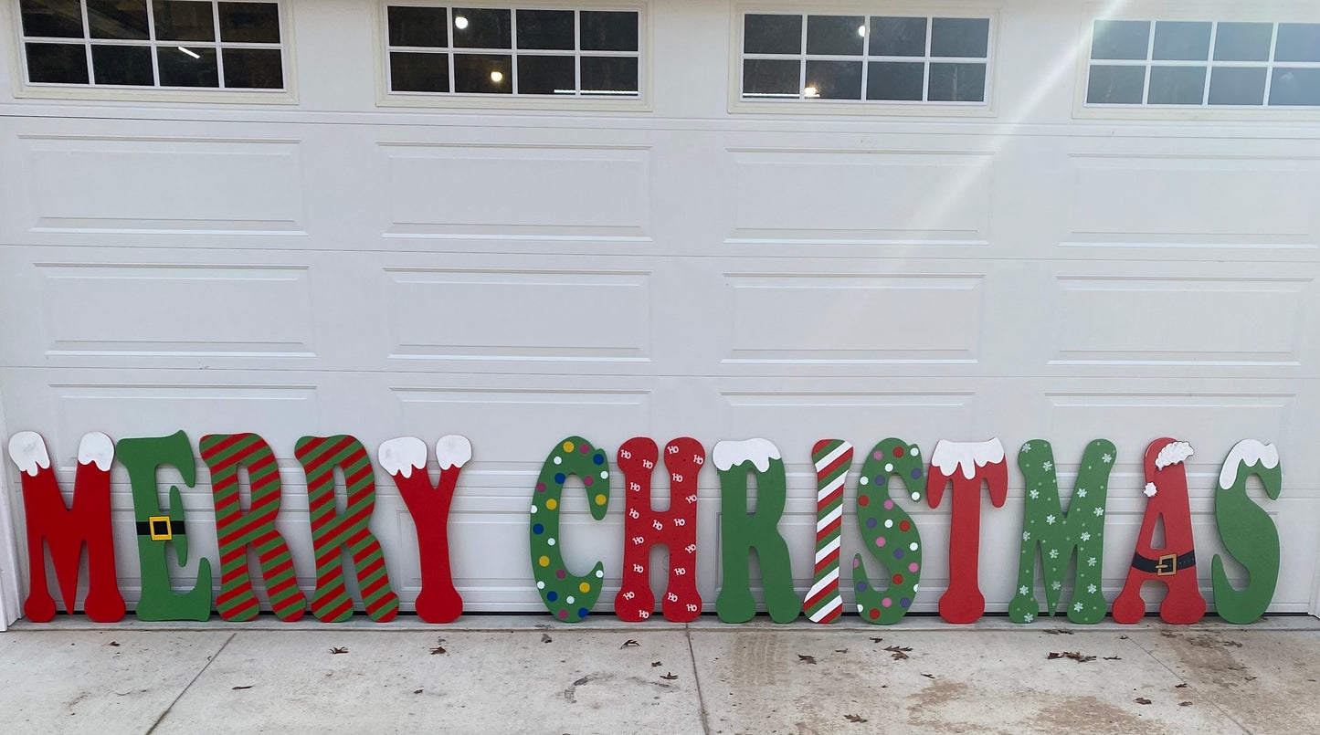 Merry Christmas Wood Letters Unpainted Outdoor Yard Art Lawn Sign, Christmas Decorations