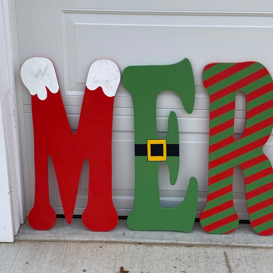 Merry Christmas Wood Letters Unpainted Outdoor Yard Art Lawn Sign, Christmas Decorations