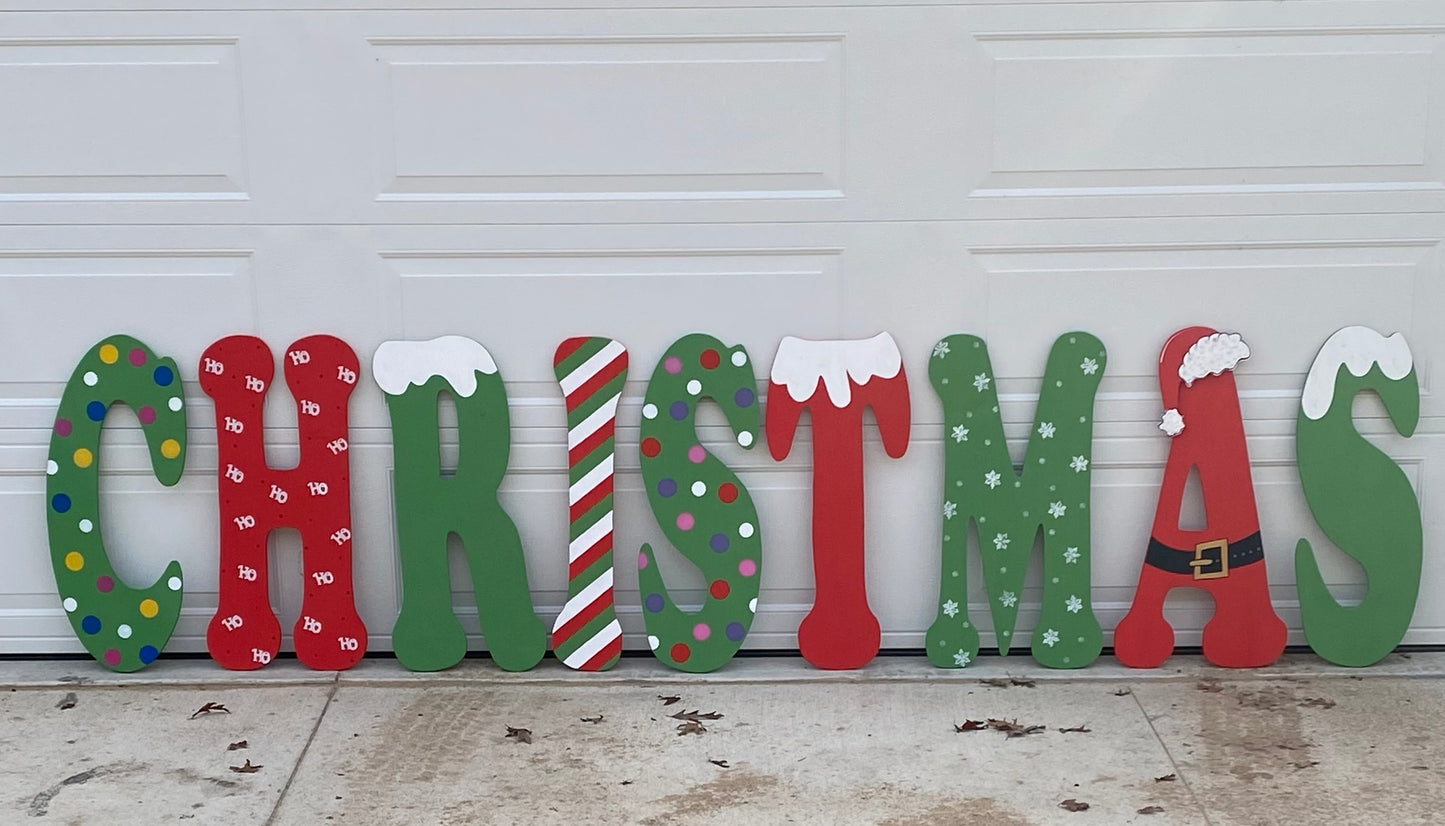 Merry Christmas Wood Letters Unpainted Outdoor Yard Art Lawn Sign, Christmas Decorations