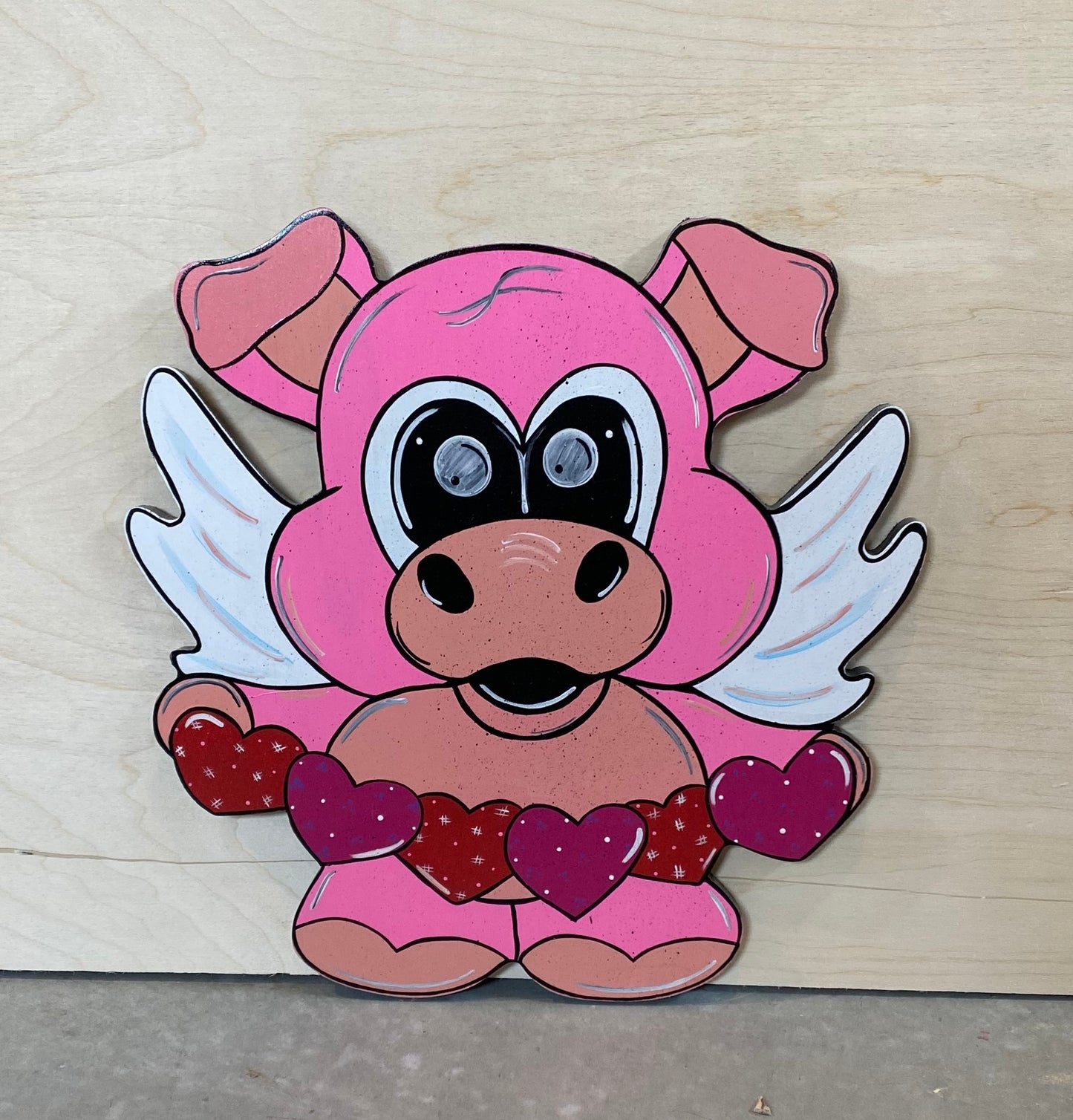 Flying Pig Valentine’s Day Wood Outdoor Yard Art Sign, Door Hanger, Garden Decor