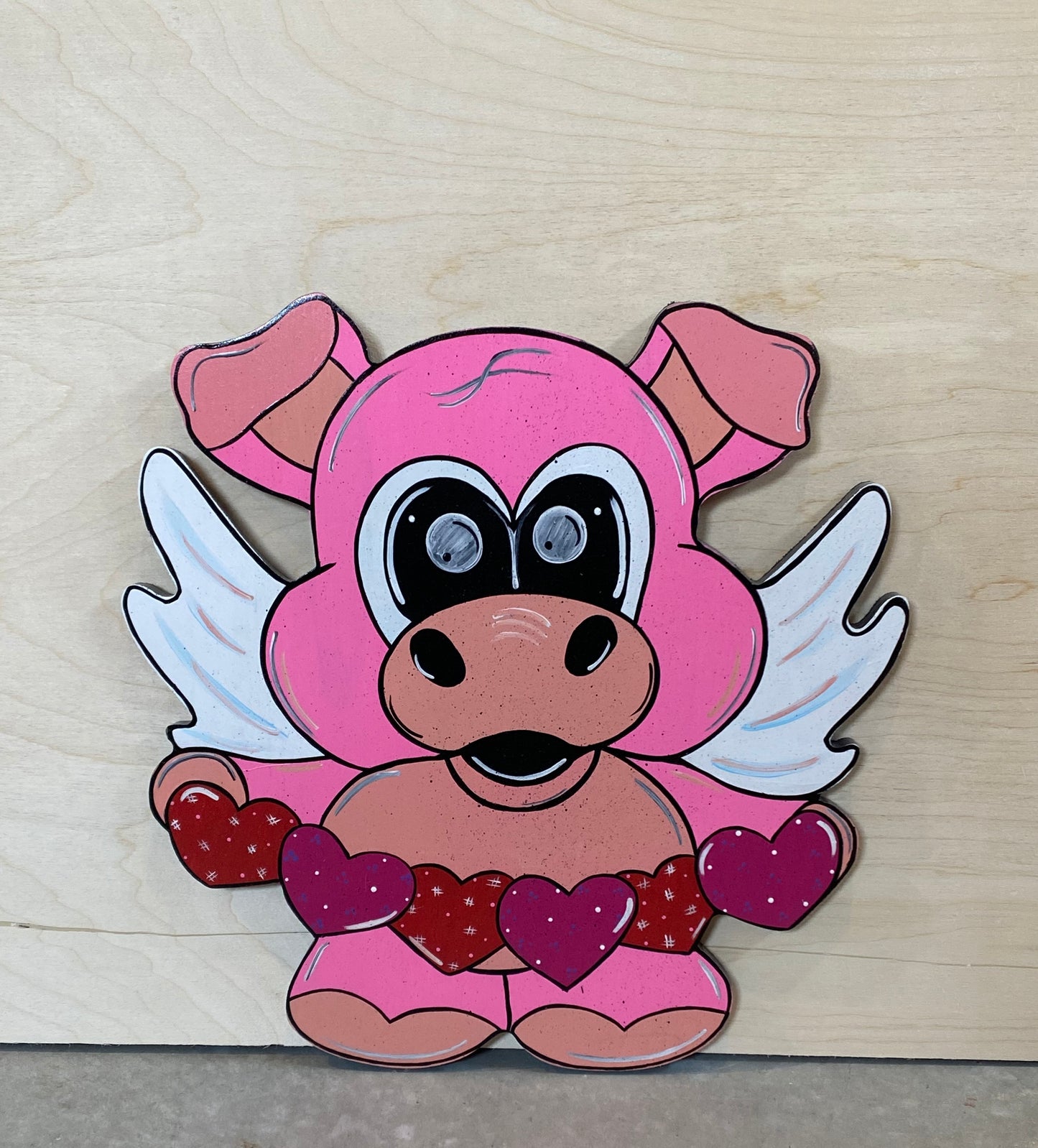 Flying Pig Valentine’s Day Wood Outdoor Yard Art Sign, Door Hanger, Garden Decor