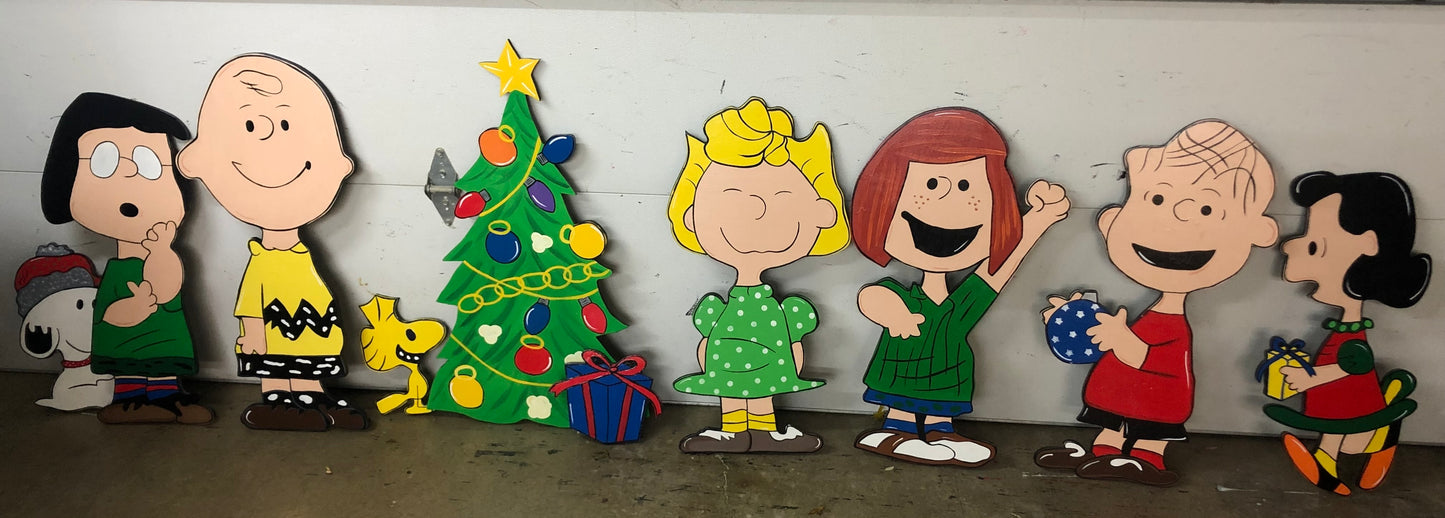 Christmas Characters With Beagle Dog Wood Outdoor Lawn Yard Art Decorations, Set Of 11