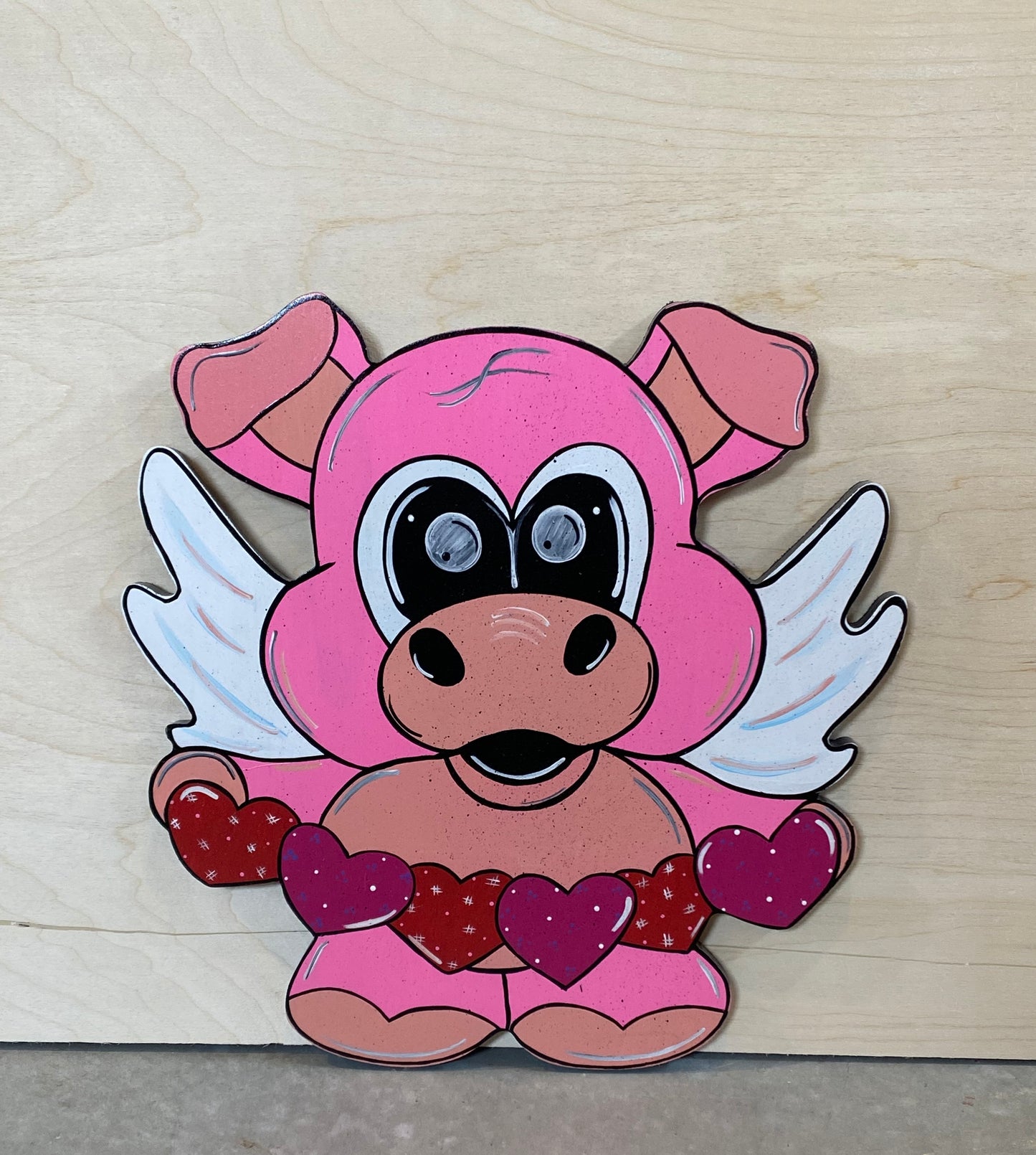 Flying Pig Valentine’s Day Wood Outdoor Yard Art Sign, Door Hanger, Garden Decor