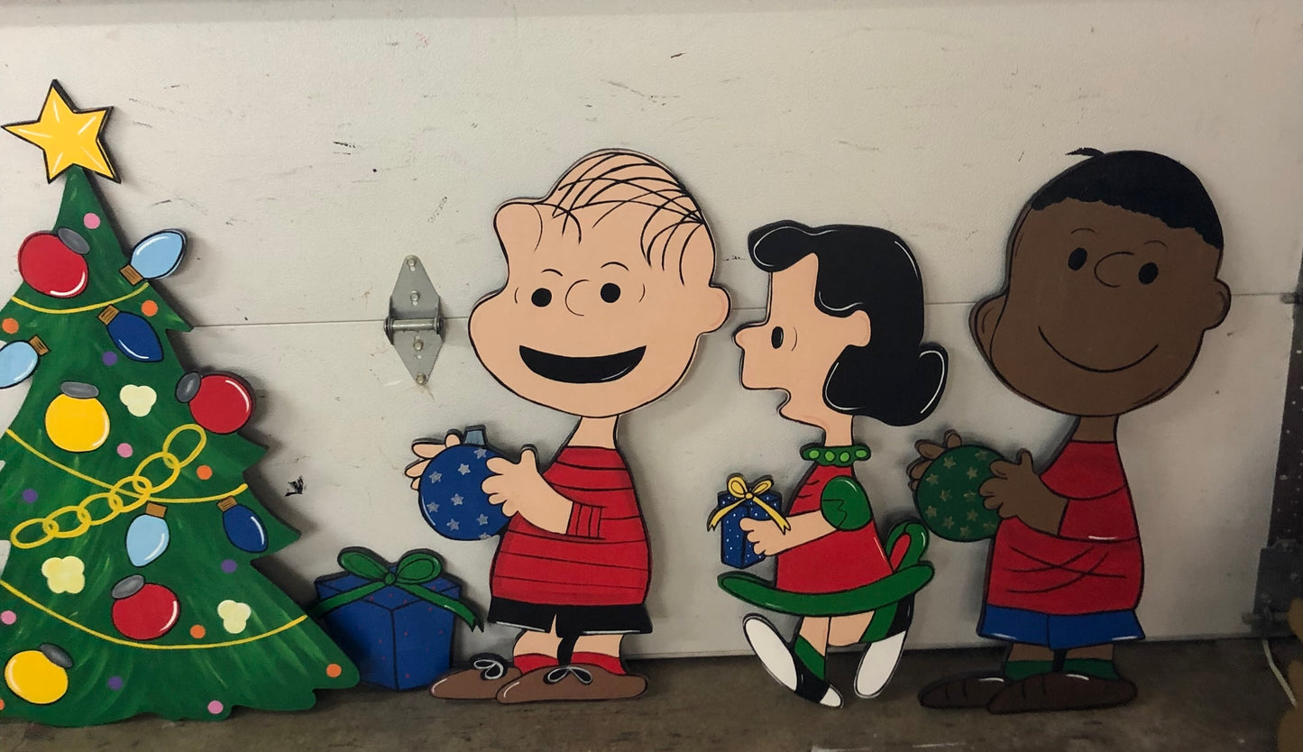Christmas Characters With Beagle Dog Wood Outdoor Lawn Yard Art Decorations, Set Of 11