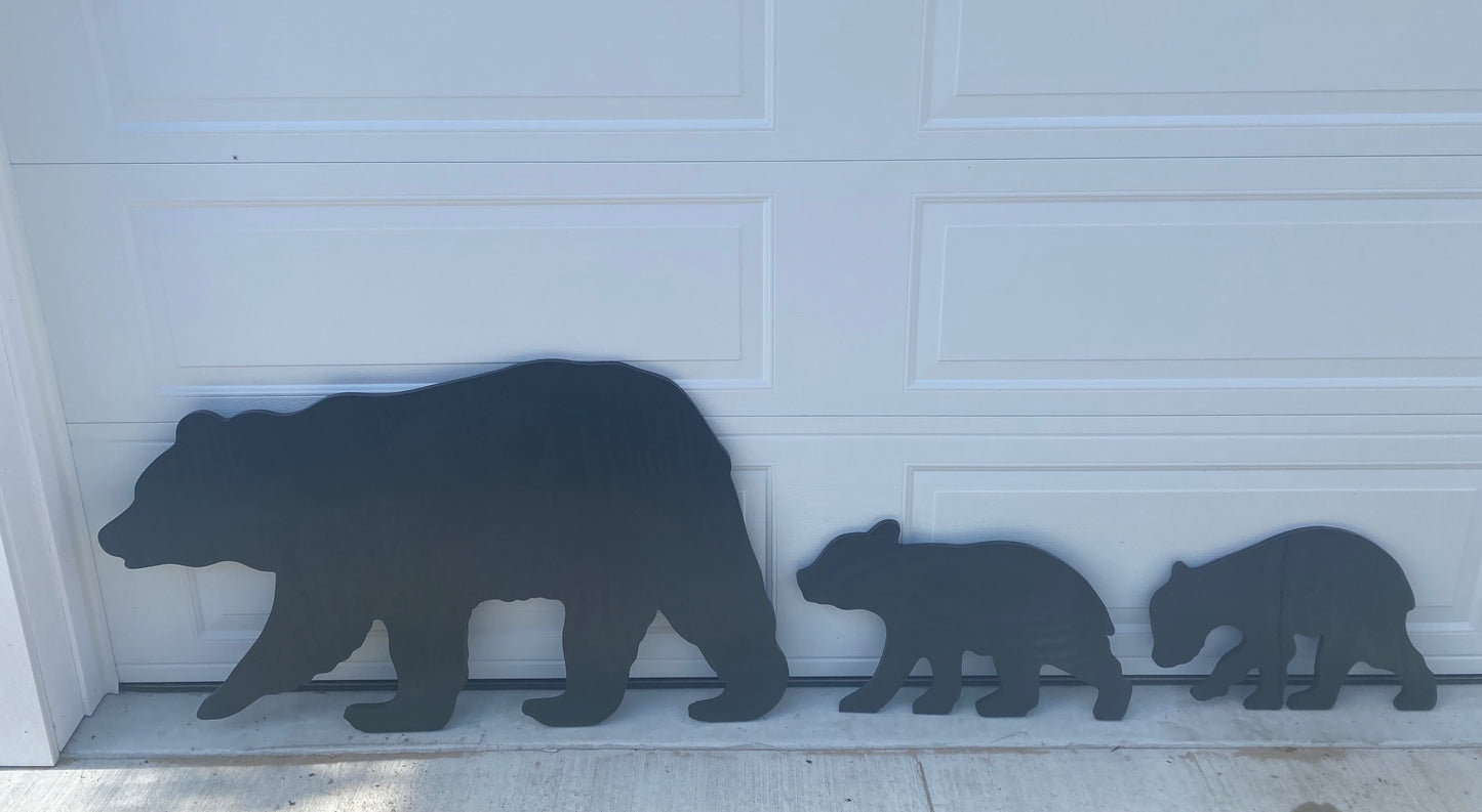 BEAR FAMILY, Set of 3, Silhouette Shadow Wood Outdoor Yard Art Signs, Life Size
