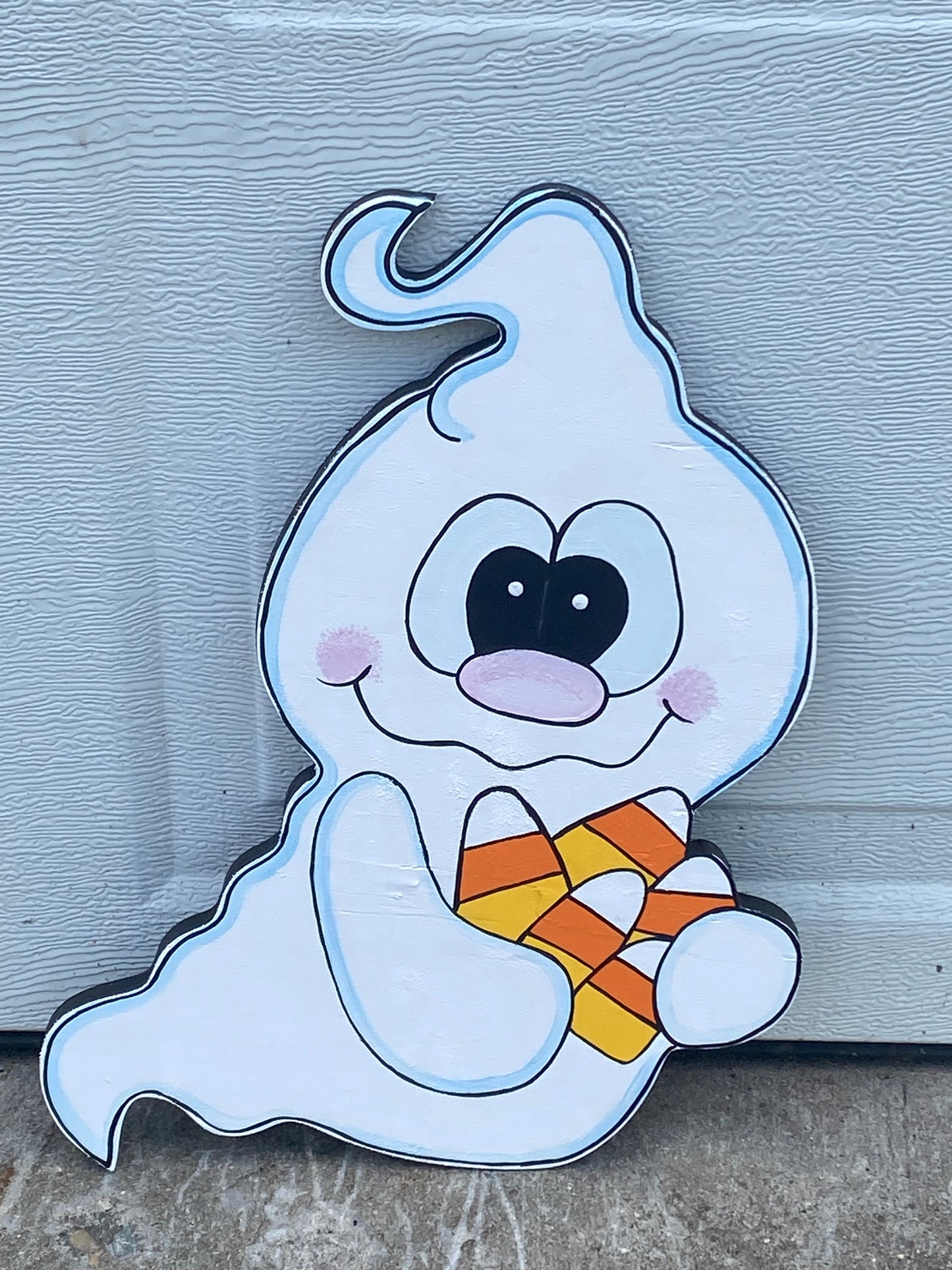 Halloween Ghost With Candy Corn Wood Yard Art Decoration, Ghosts Outdoor Yard Sign
