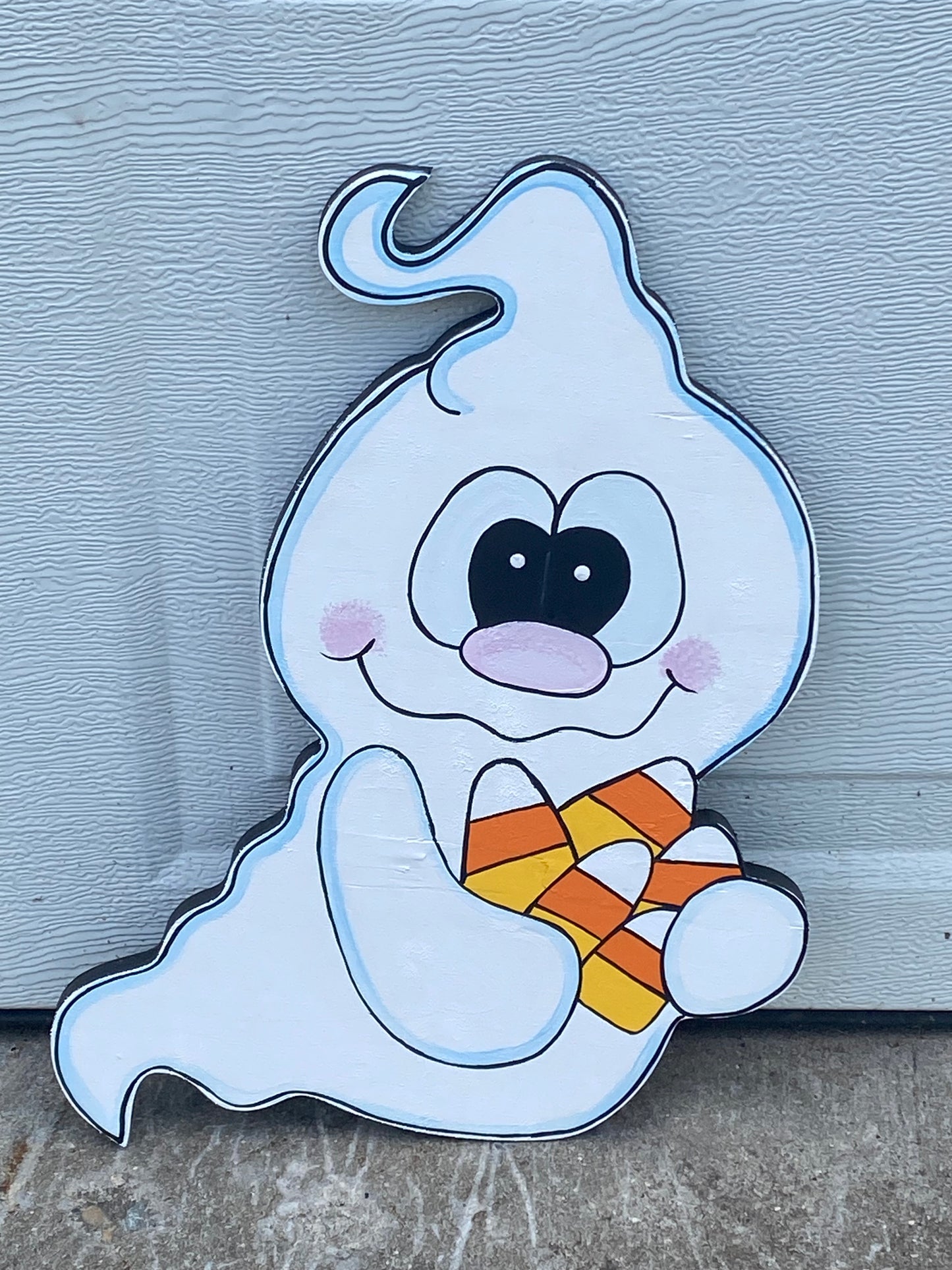 Halloween Ghost With Candy Corn Wood Yard Art Decoration, Ghosts Outdoor Yard Sign