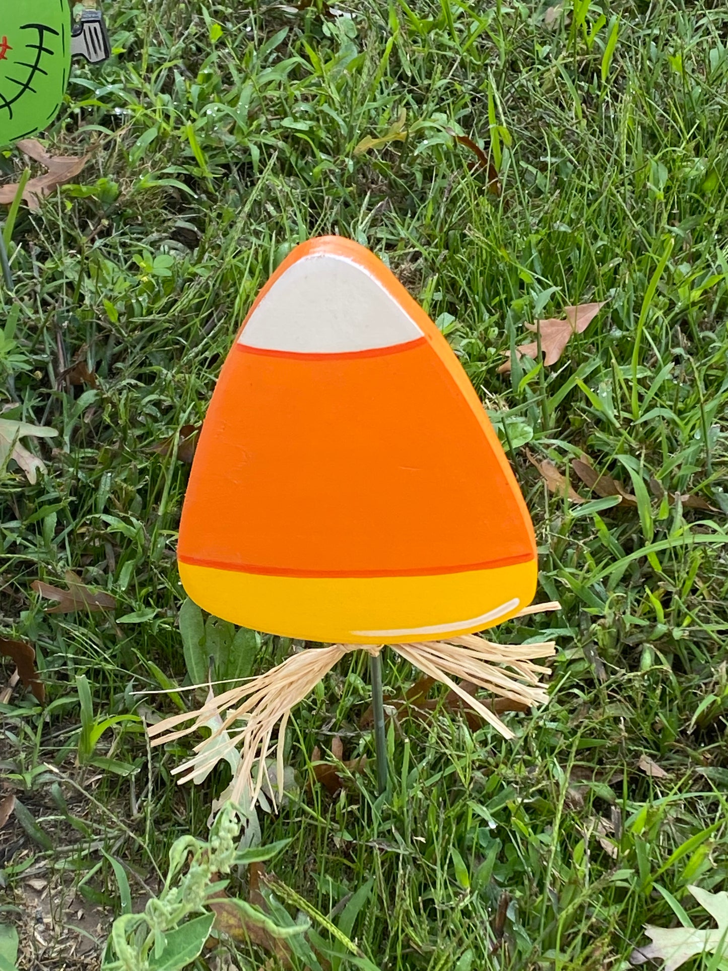 Halloween Plant Pokes, Set Of 5, Candy Corn, Frankenstein, Walkway Wood Outdoor Yard Art