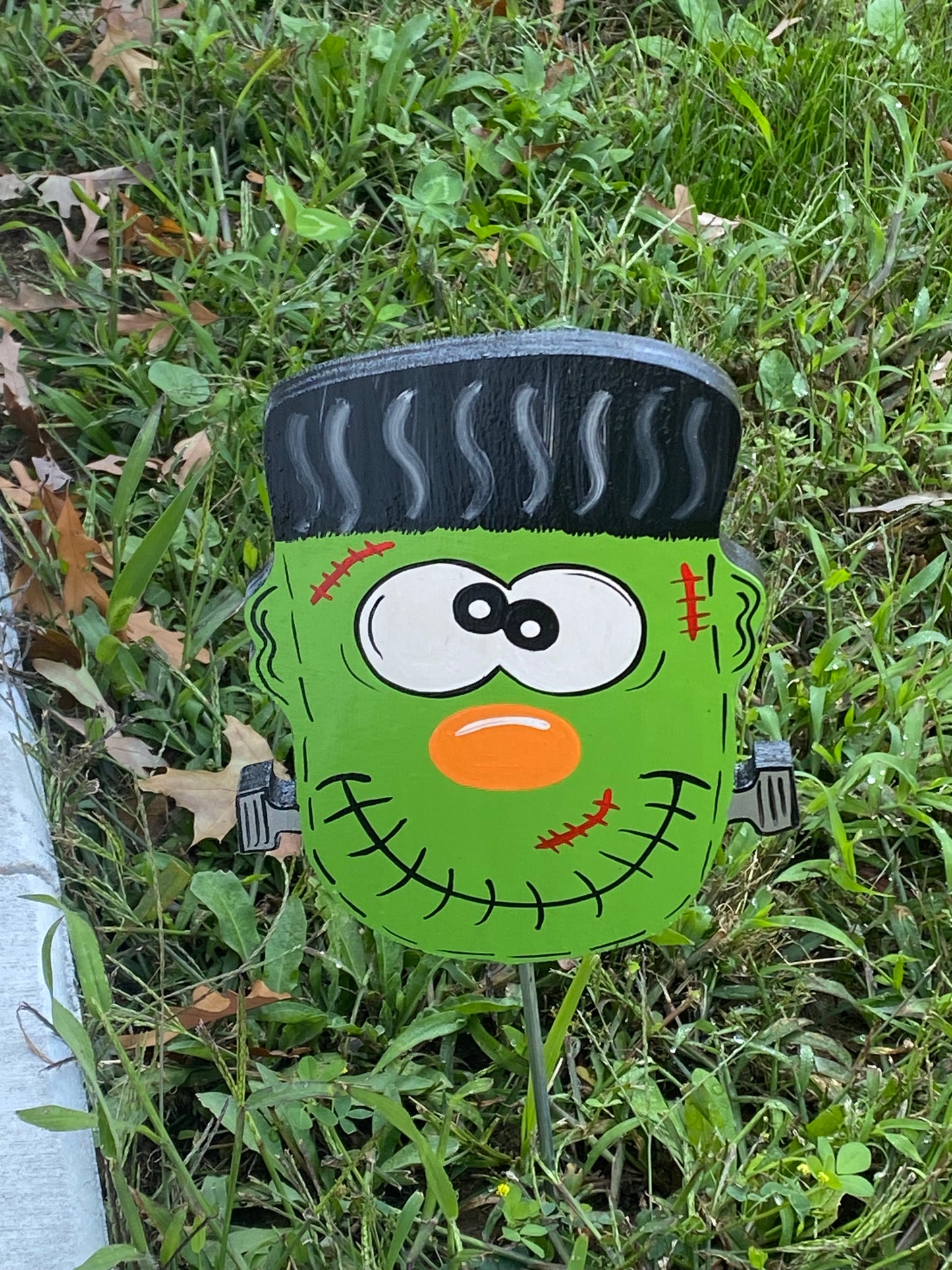 Halloween Plant Pokes, Set Of 5, Candy Corn, Frankenstein, Walkway Wood Outdoor Yard Art