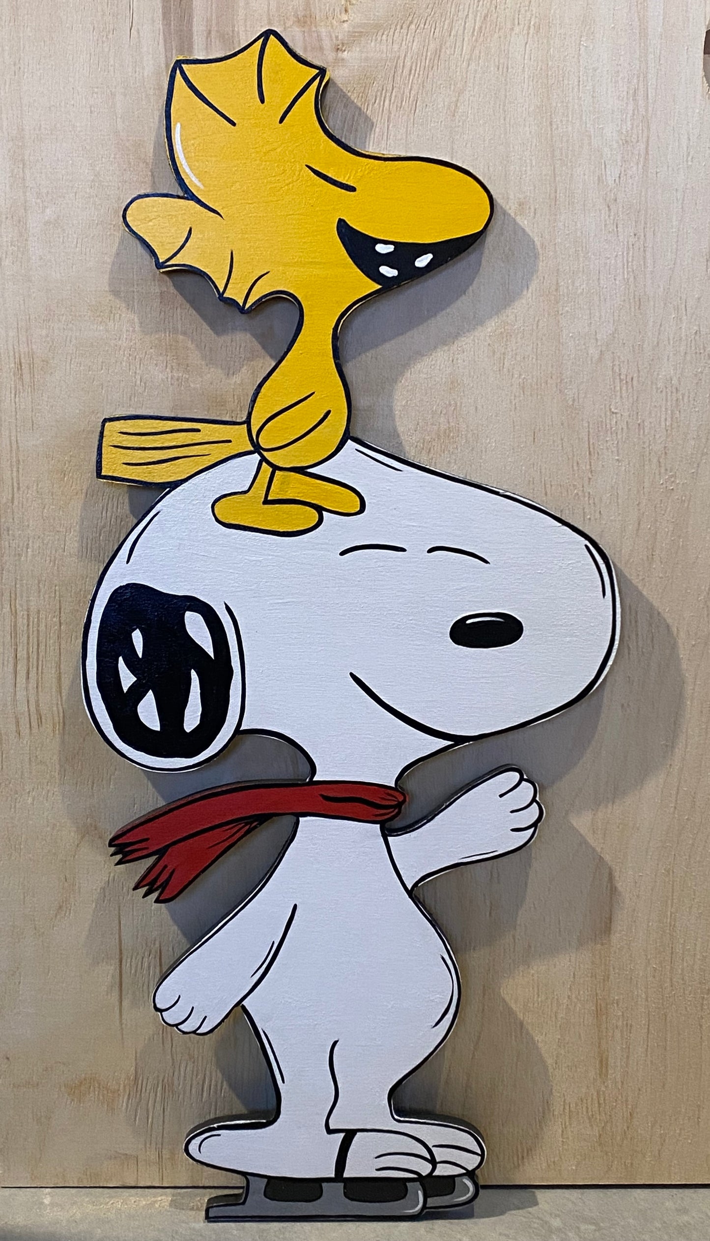 Peanut People Charlie Gang Ice Skating Christmas Wood Outdoor Yard Art Sign, Beagle