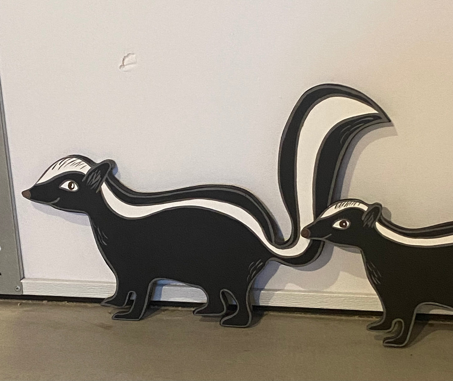 Skunk Family Wood Outdoor Yard Art Sign, Set of 4, Mama and her babies, skunks