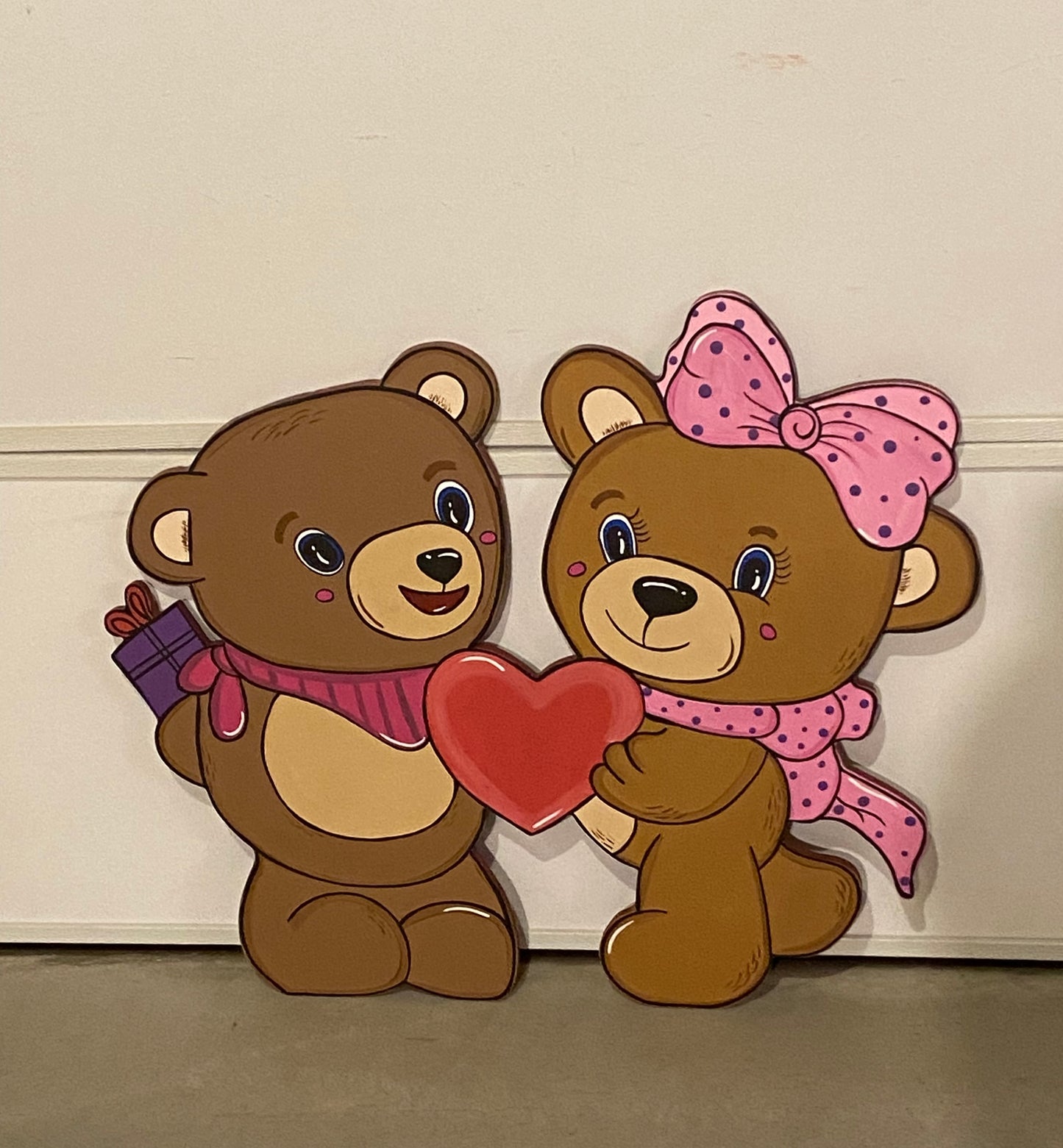 Valentine’s Day Bear Couple Heart Wood Outdoor Yard Art Decoration, Valentine Sign