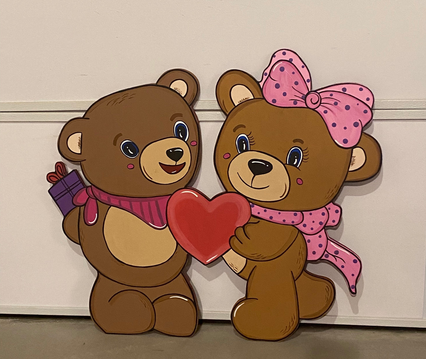 Valentine’s Day Bear Couple Heart Wood Outdoor Yard Art Decoration, Valentine Sign