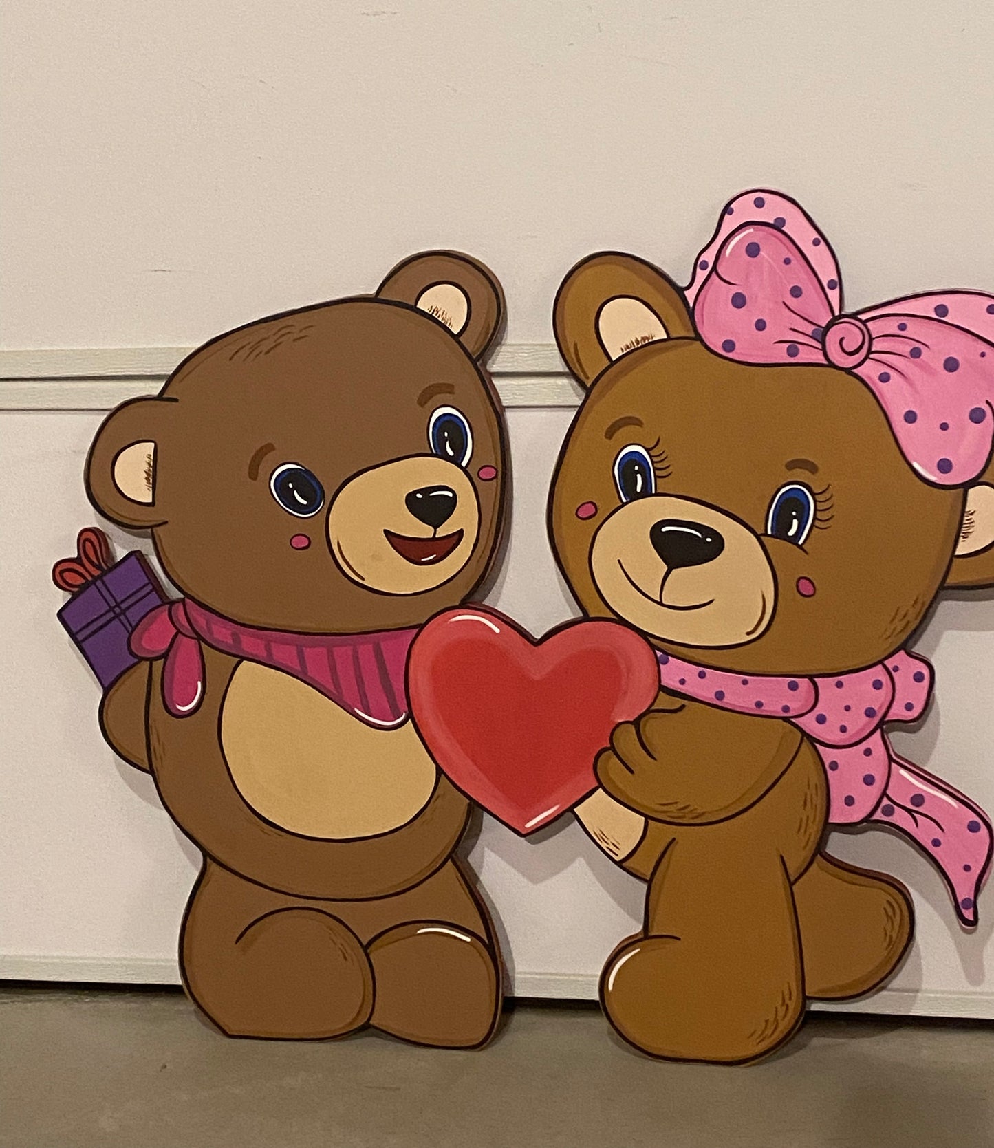 Valentine’s Day Bear Couple Heart Wood Outdoor Yard Art Decoration, Valentine Sign