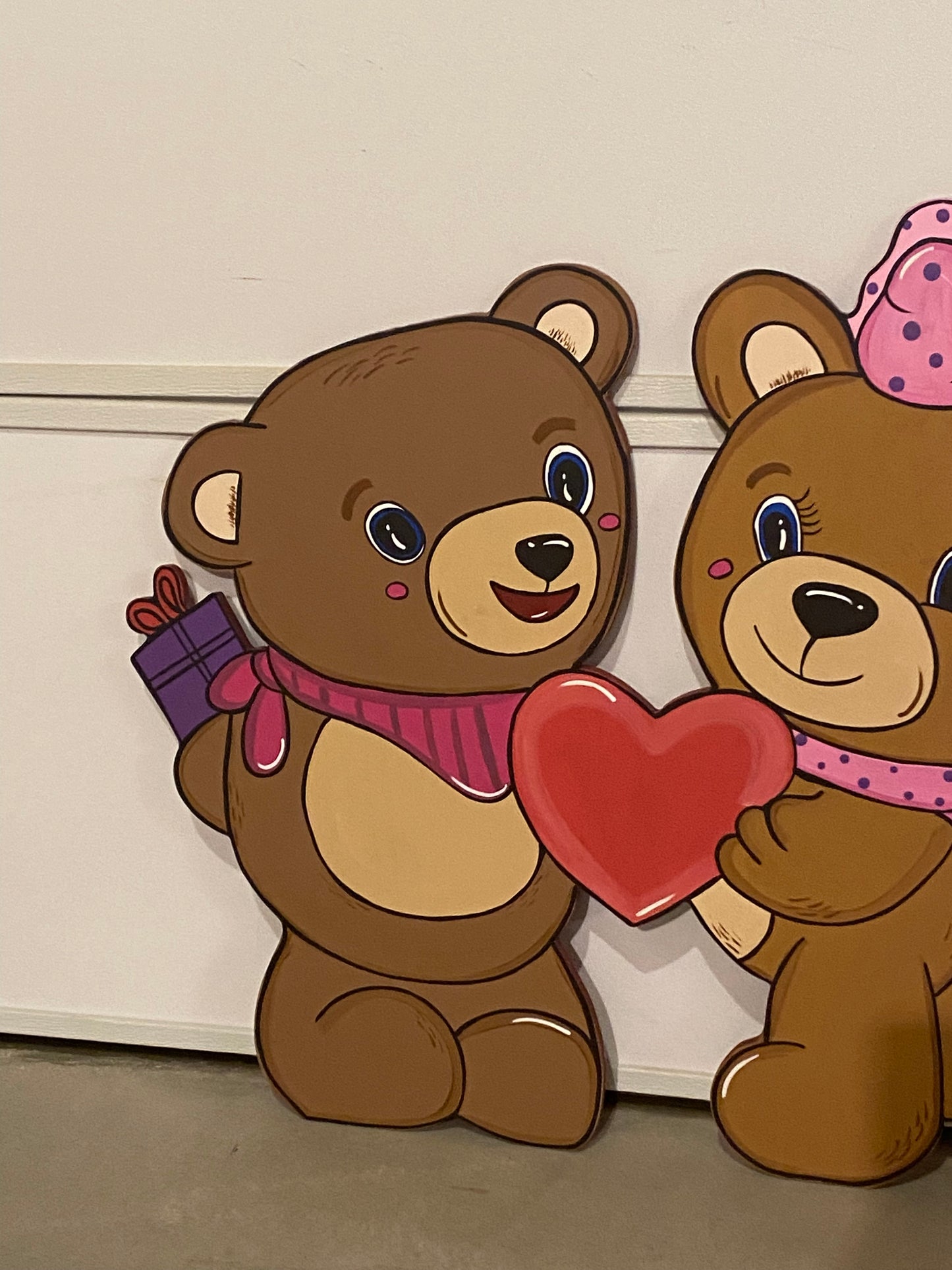 Valentine’s Day Bear Couple Heart Wood Outdoor Yard Art Decoration, Valentine Sign