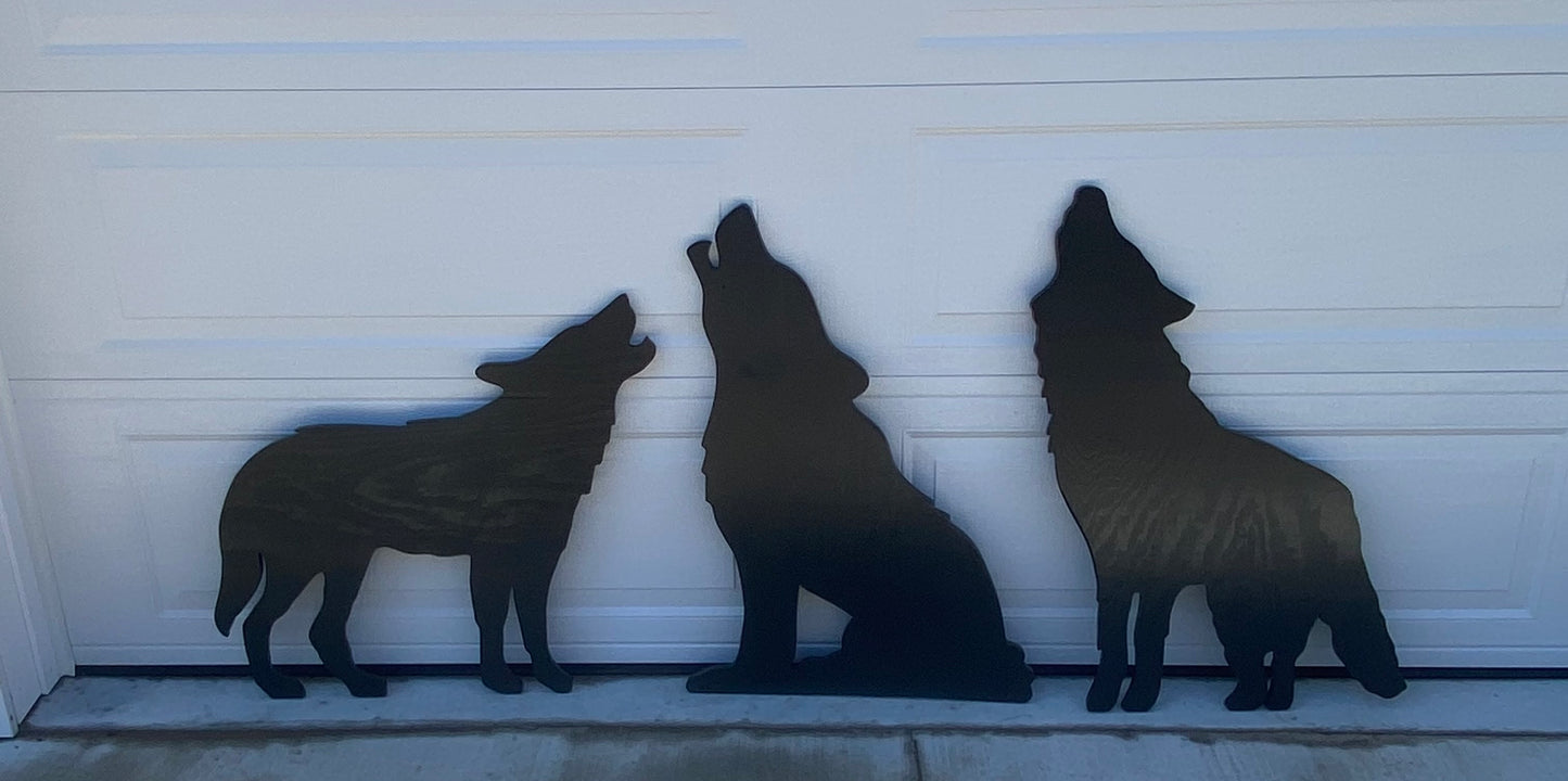 WOLF WOLVES SILHOUETTE Shadow Life-Size Wood Outdoor Lawn Yard Art Sign, Set of 3