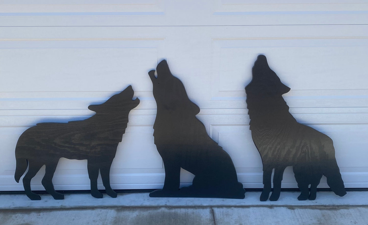 WOLF WOLVES SILHOUETTE Shadow Life-Size Wood Outdoor Lawn Yard Art Sign, Set of 3