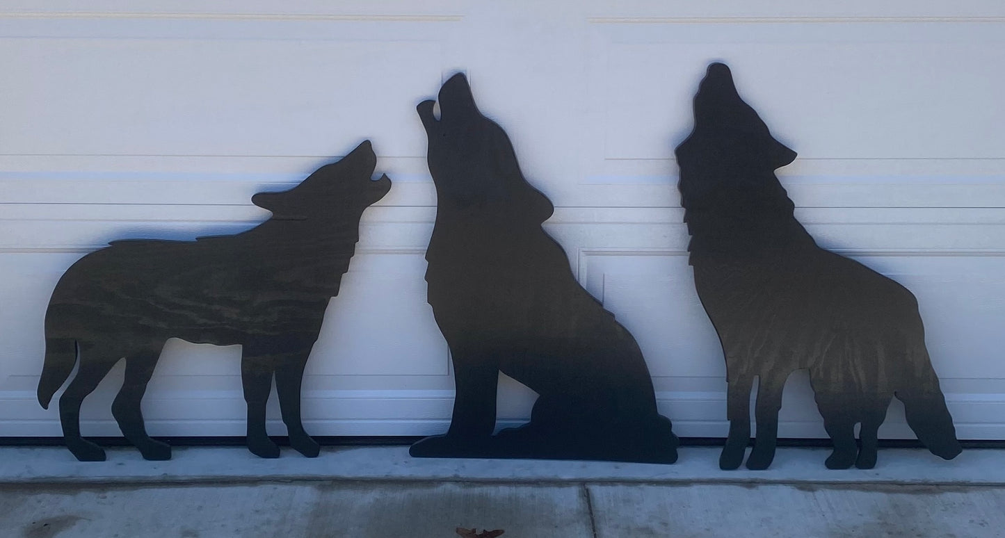 WOLF WOLVES SILHOUETTE Shadow Life-Size Wood Outdoor Lawn Yard Art Sign, Set of 3