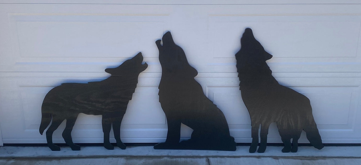 WOLF WOLVES SILHOUETTE Shadow Life-Size Wood Outdoor Lawn Yard Art Sign, Set of 3