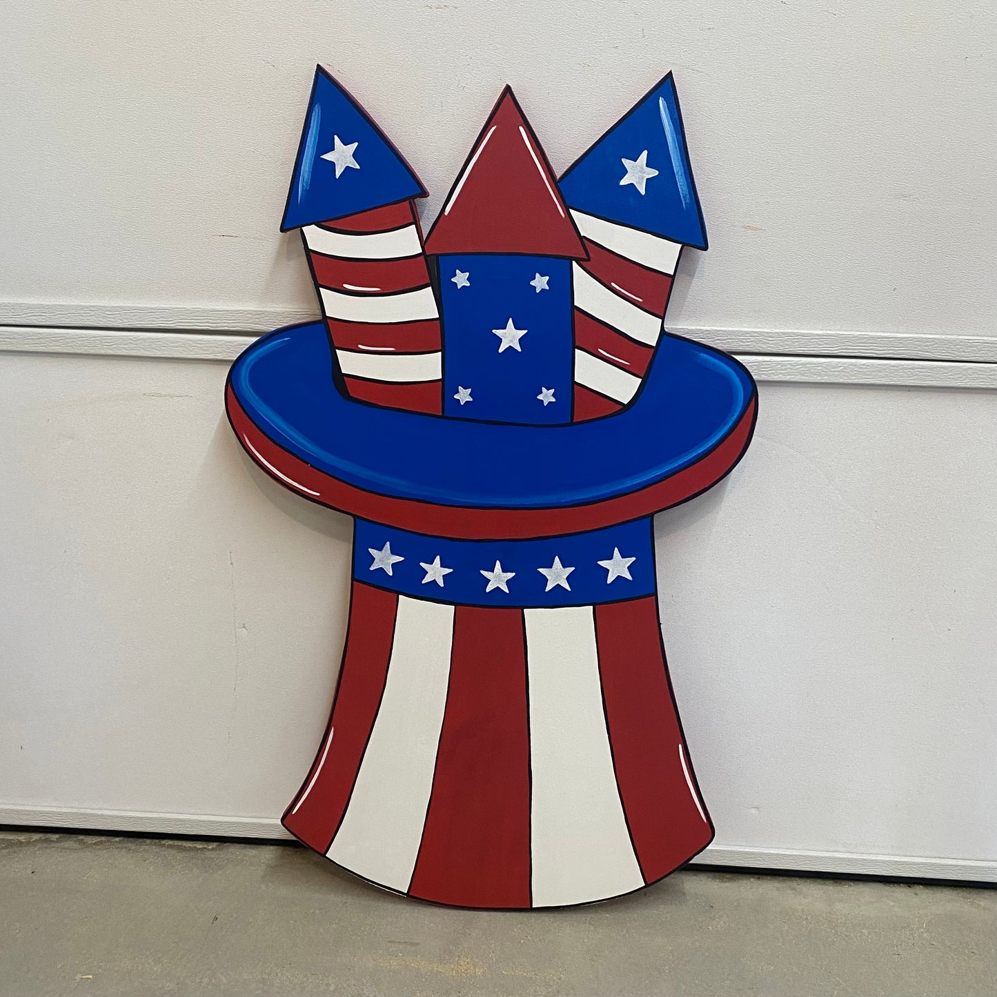 USA PATRIOTIC Uncle Sam Hat Fireworks Wood Outdoor Yard Art Sign, 4th of July Lawn