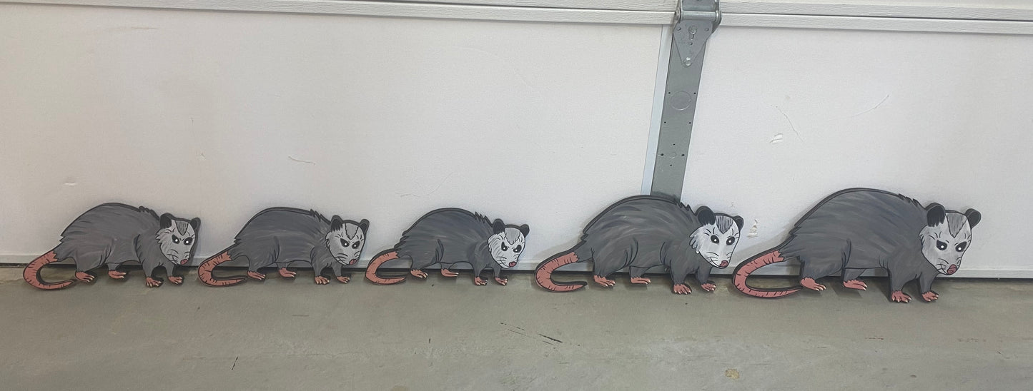 Possum Family of 5 Wood Outdoor Yard Art Set, Garden Stake, Lawn Decor Possums
