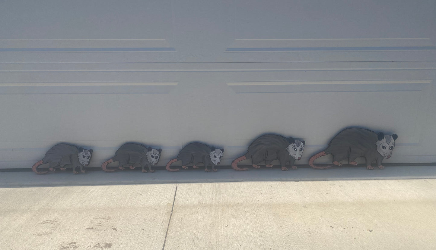 Possum Family of 5 Wood Outdoor Yard Art Set, Garden Stake, Lawn Decor Possums