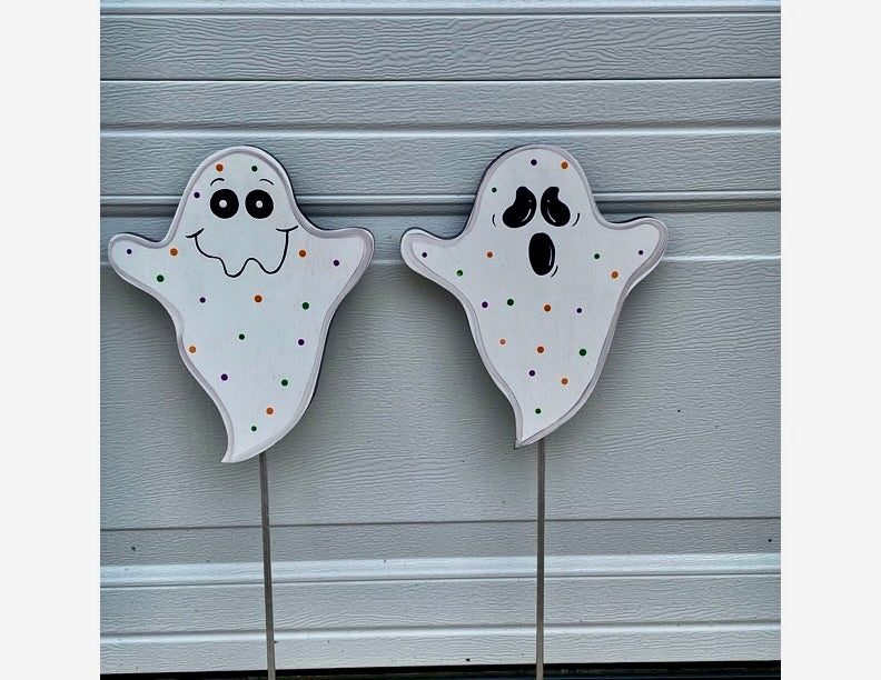 Halloween Ghosts Wood Outdoor Yard Art Sign, Ghost Lawn Decorations, Plant Pokes