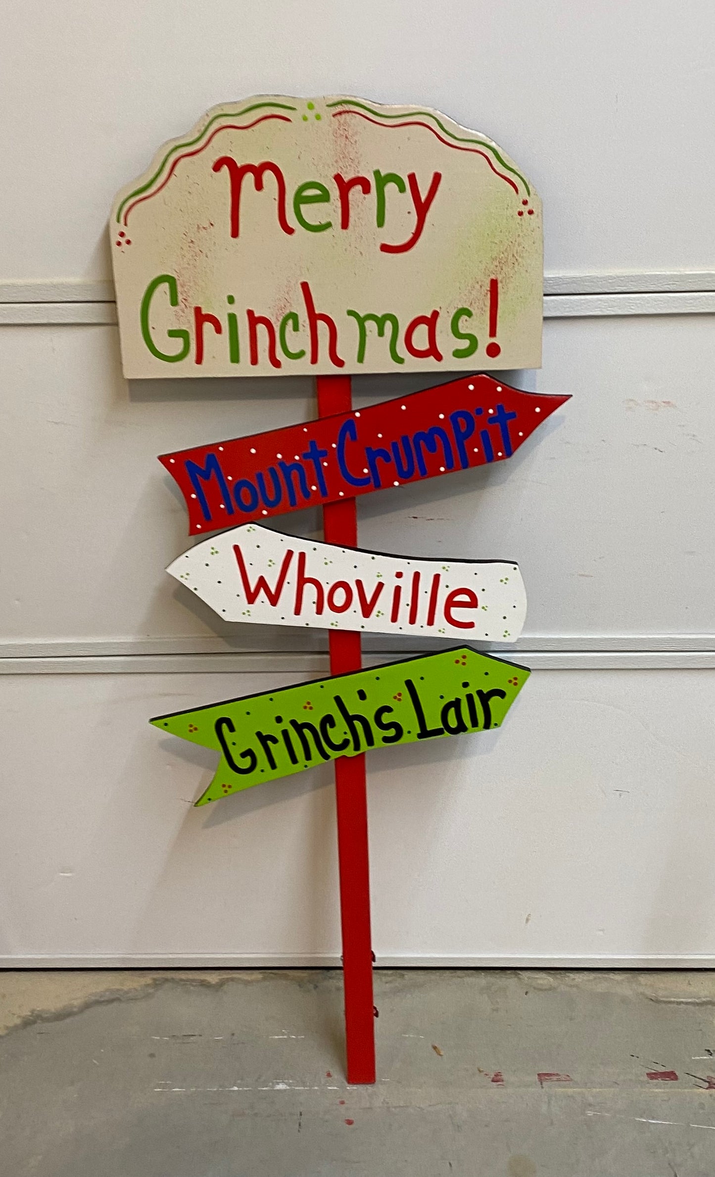 Grinch Whoville Merry Christmas Directional Wood Outdoor Yard Art Sign, Merry Grinchmas