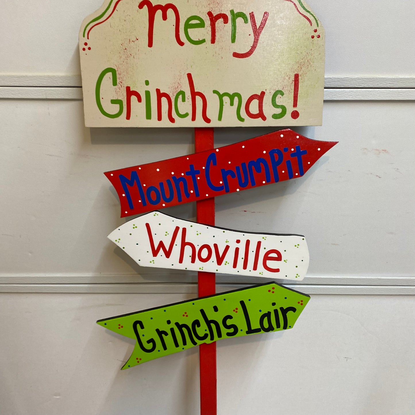 Grinch Whoville Merry Christmas Directional Wood Outdoor Yard Art Sign, Merry Grinchmas