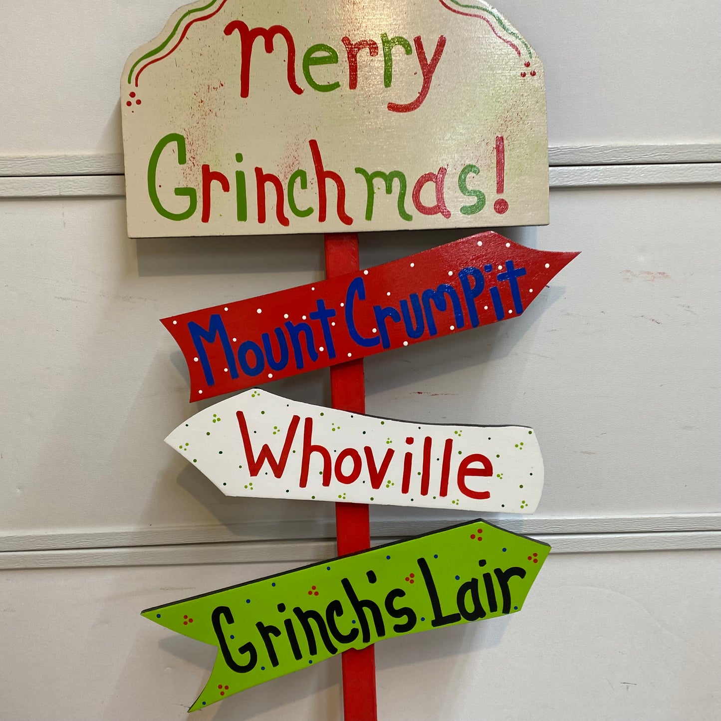 Grinch Whoville Merry Christmas Directional Wood Outdoor Yard Art Sign, Merry Grinchmas