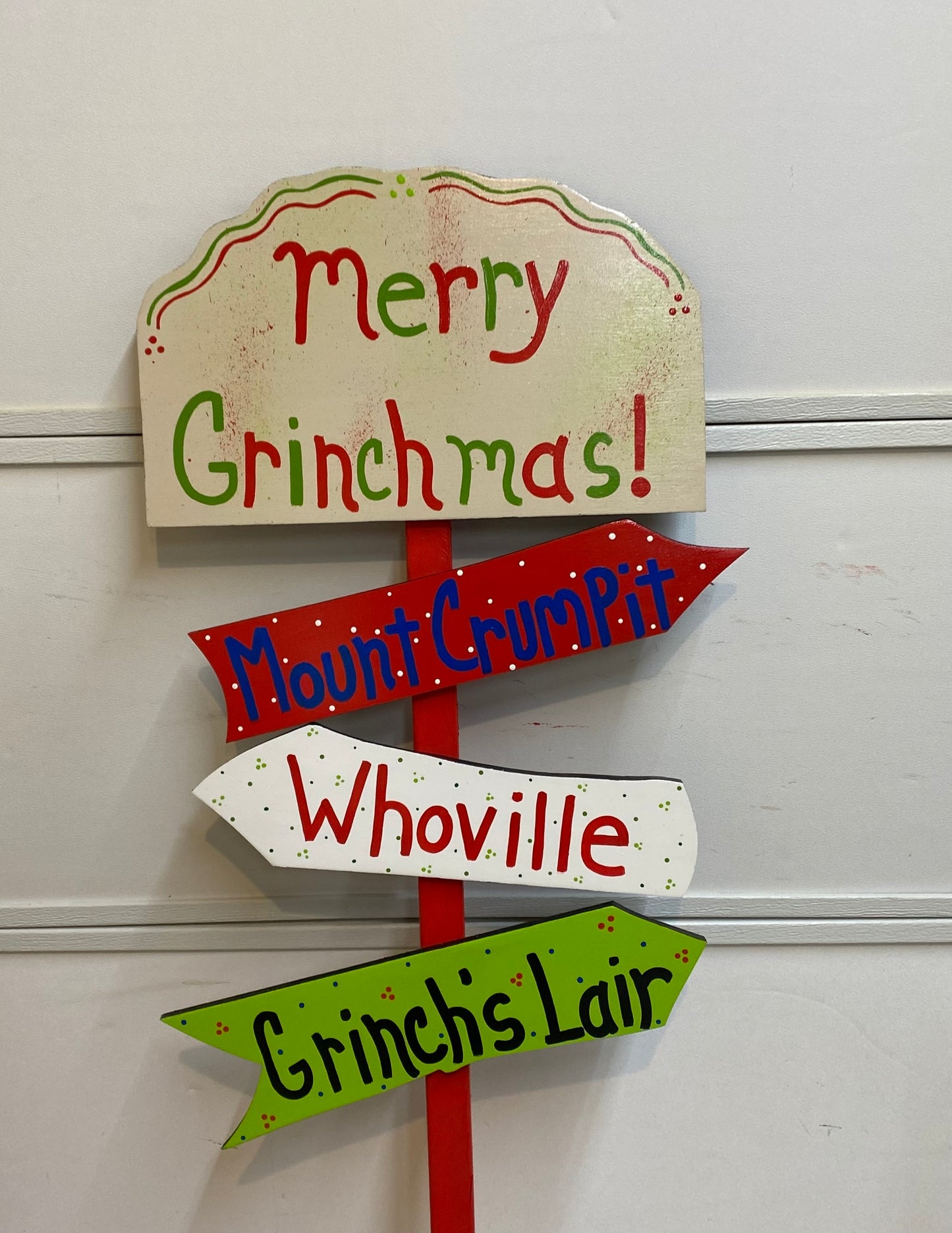 Grinch Whoville Merry Christmas Directional Wood Outdoor Yard Art Sign, Merry Grinchmas