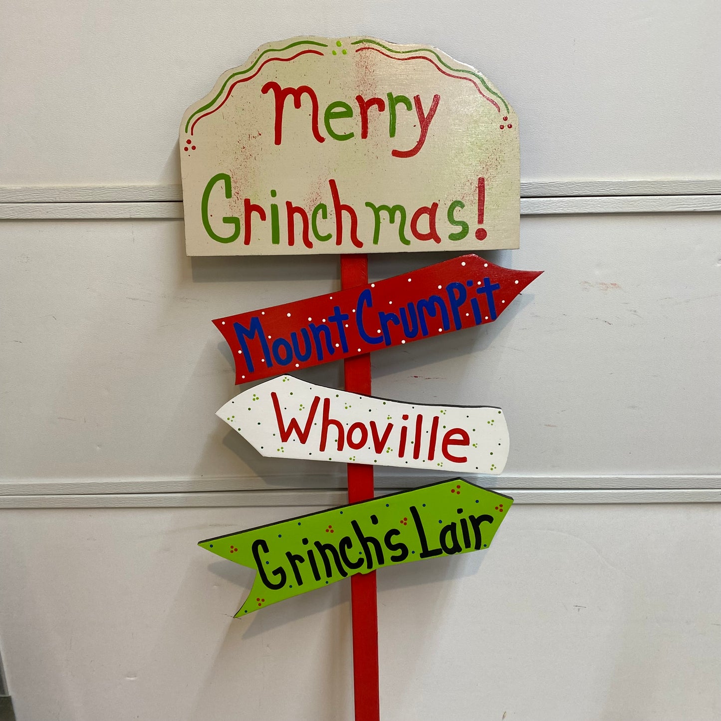 Grinch Whoville Merry Christmas Directional Wood Outdoor Yard Art Sign, Merry Grinchmas
