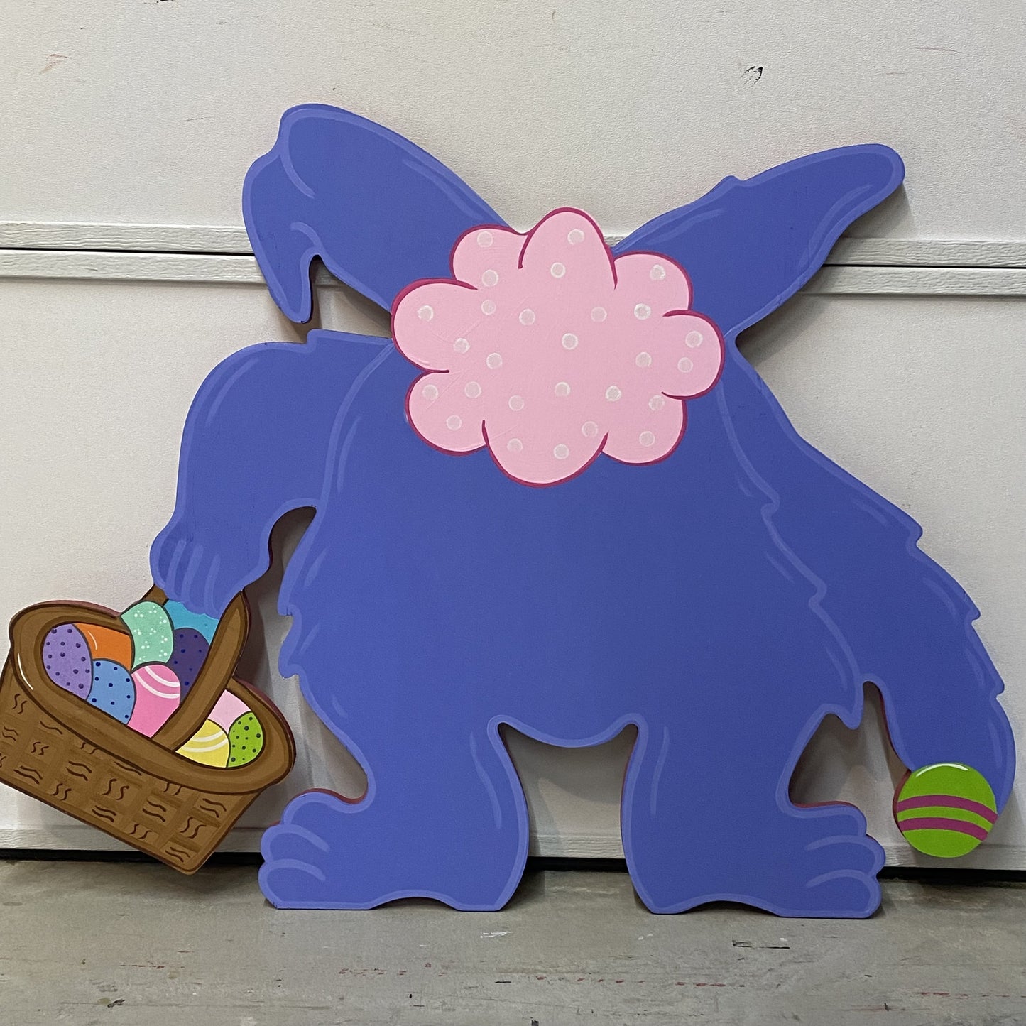 Easter Bunny Hiding Easter Eggs Wood Outdoor Yard Art Sign, Easter Decor