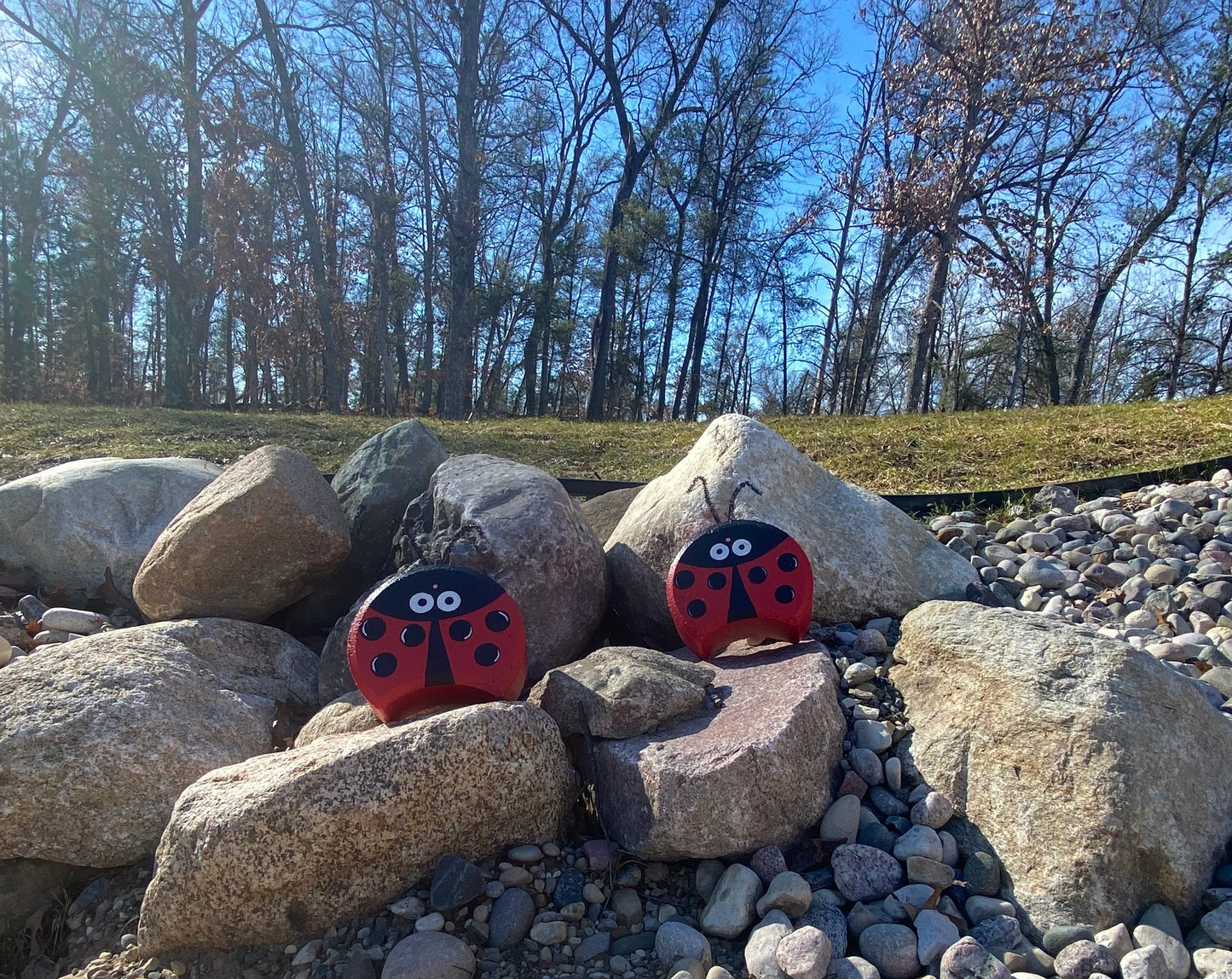 Ladybug Painted Pavers Outdoor Yard Art Decorations, Stone Pavers