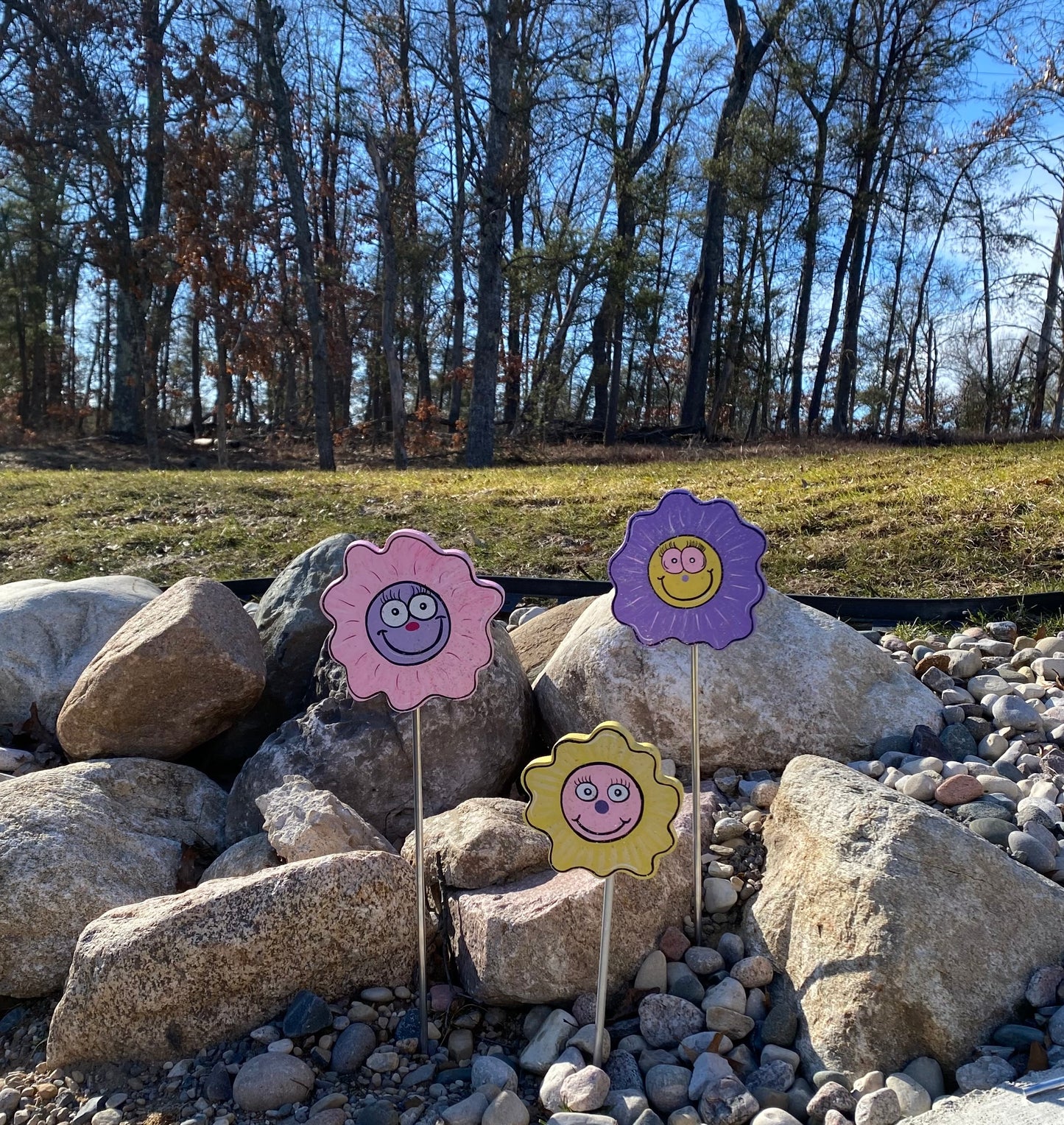 Flower and Worm Wood Outdoor Yard Art Plant Pokes, Garden Decor, Flower Stakes
