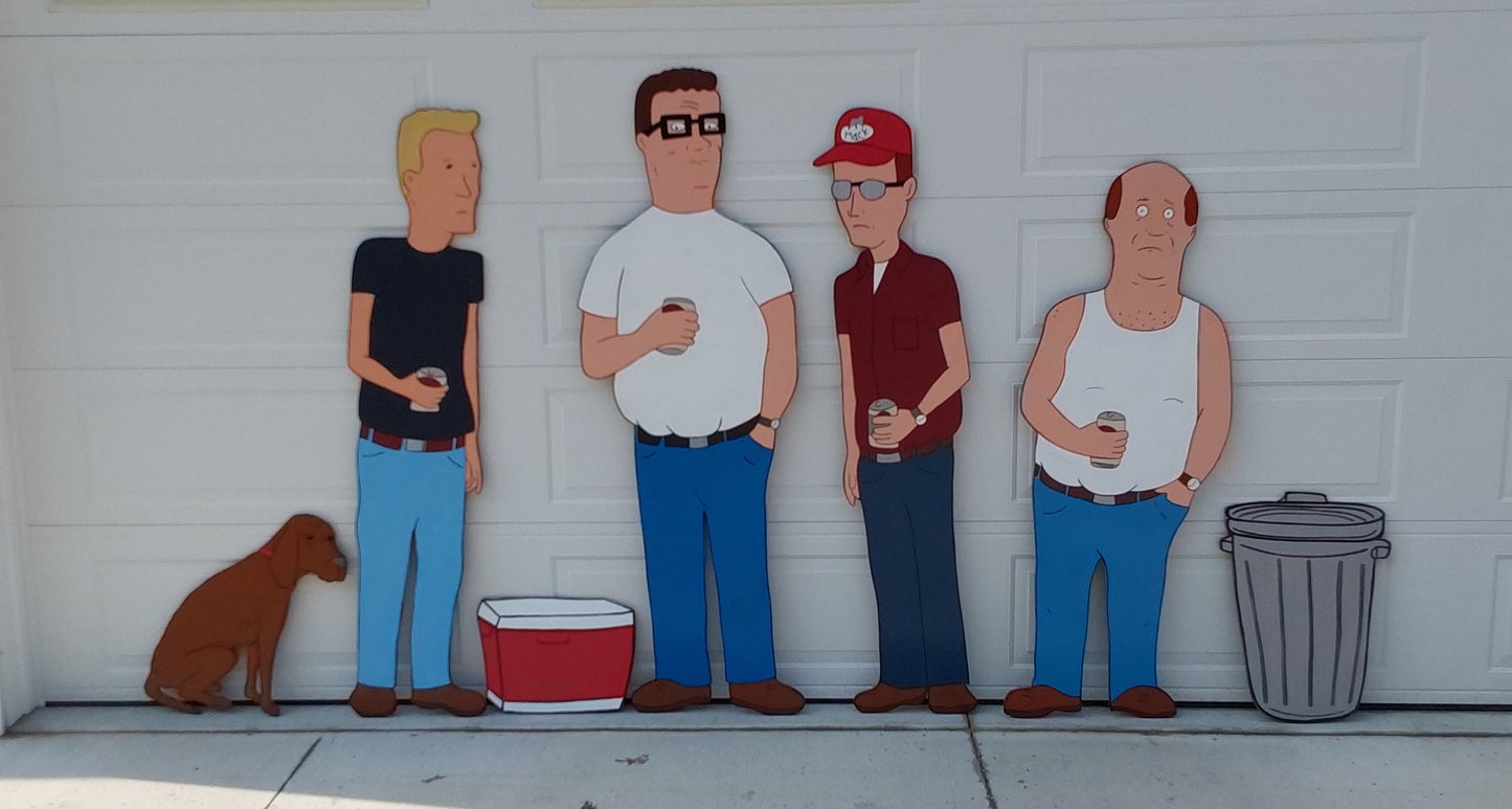 King of the Hill, Hank Hill, Lady Bird, Dale Gribble, Bill Dauterive, Life Size Wood Outdoor Yard