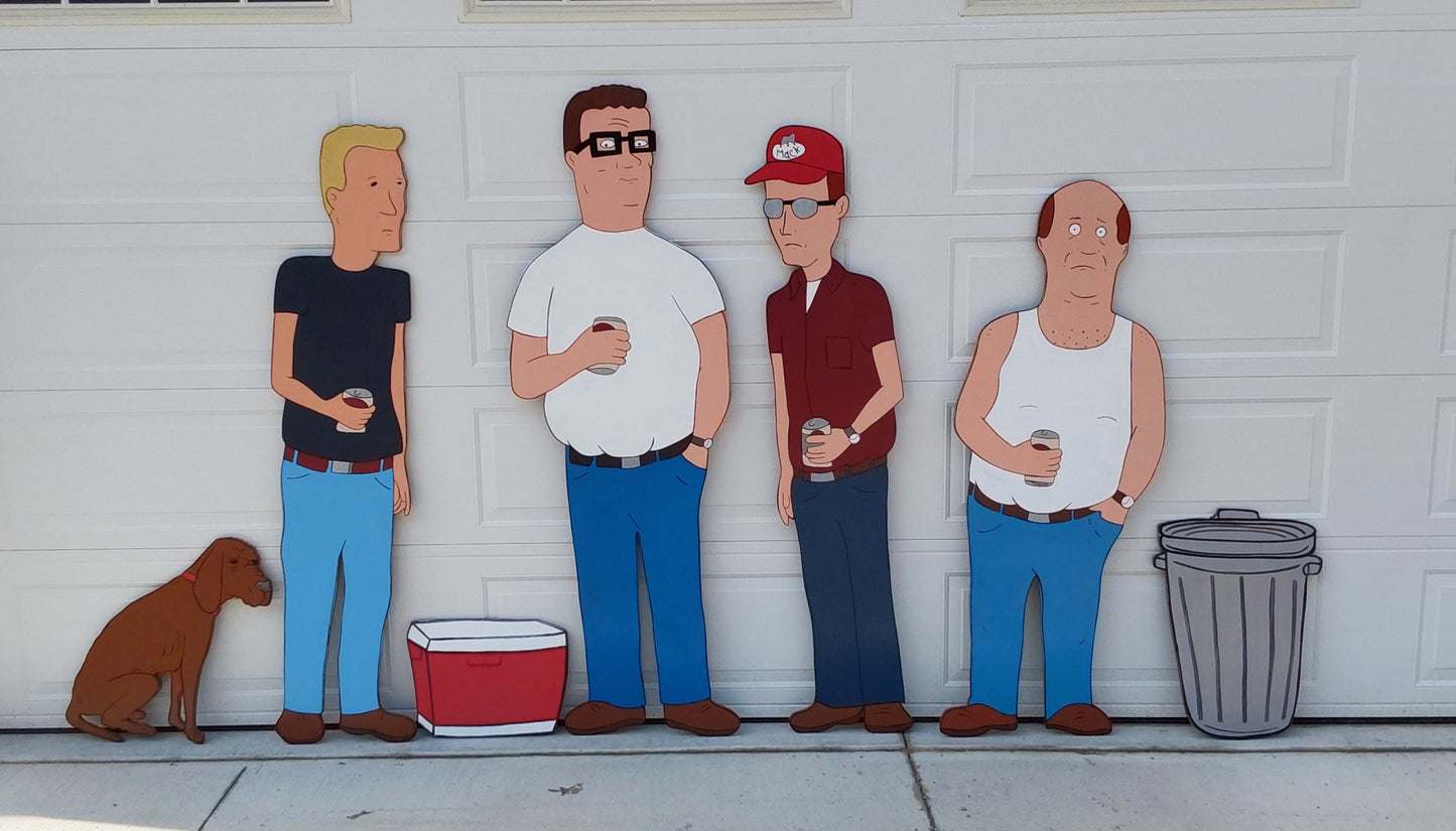 King of the Hill, Hank Hill, Lady Bird, Dale Gribble, Bill Dauterive, Life Size Wood Outdoor Yard