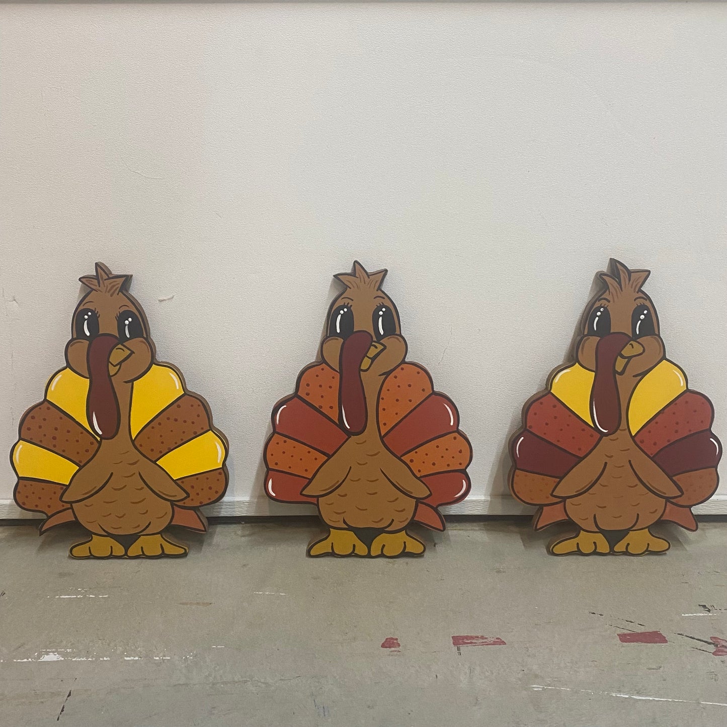 Thanksgiving Turkey Wood Outdoor Yard Art Sign, Lawn Decor, Plant Pokes, Turkeys, Set of 3