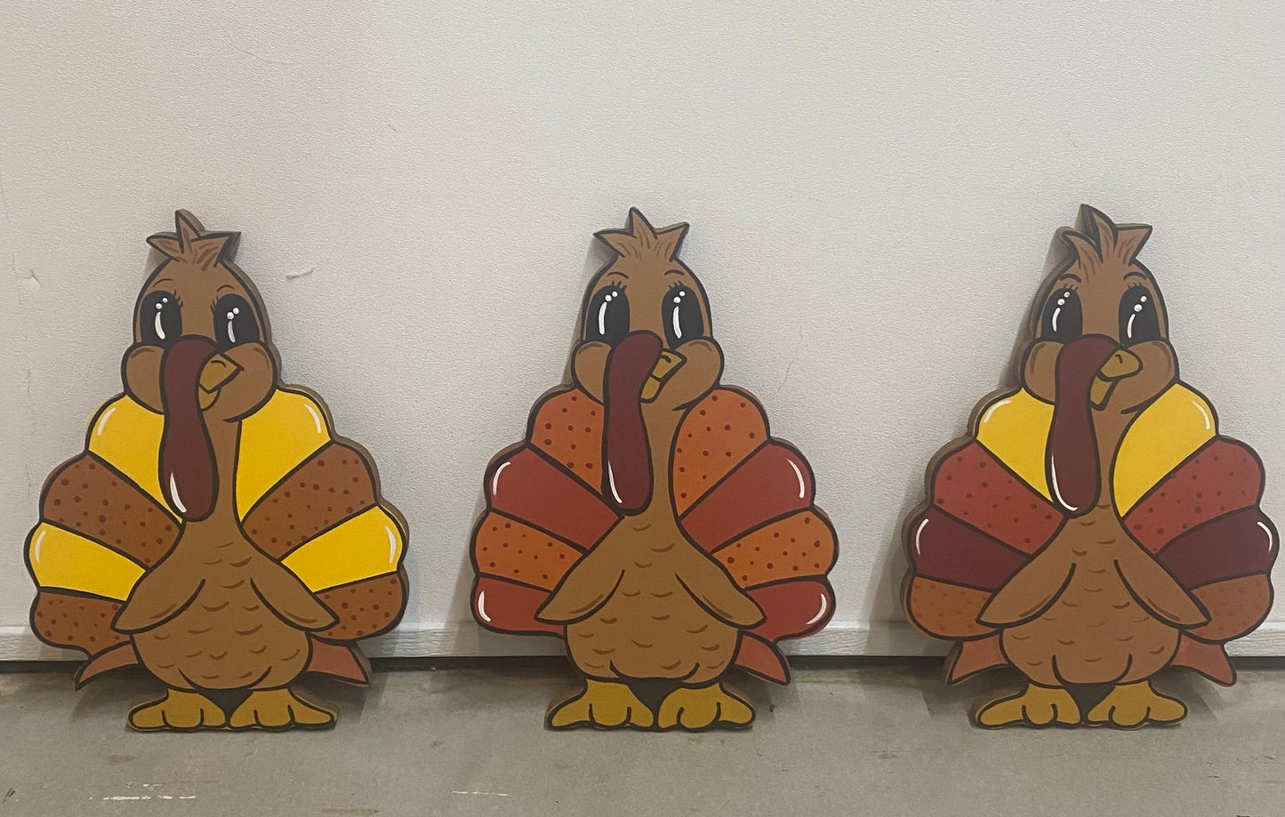 Thanksgiving Turkey Wood Outdoor Yard Art Sign, Lawn Decor, Plant Pokes, Turkeys, Set of 3