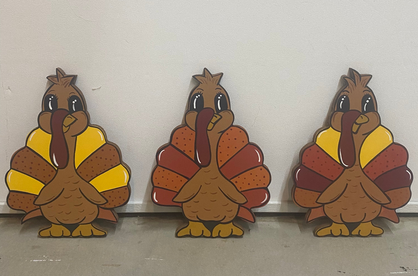 Thanksgiving Turkey Wood Outdoor Yard Art Sign, Lawn Decor, Plant Pokes, Turkeys, Set of 3
