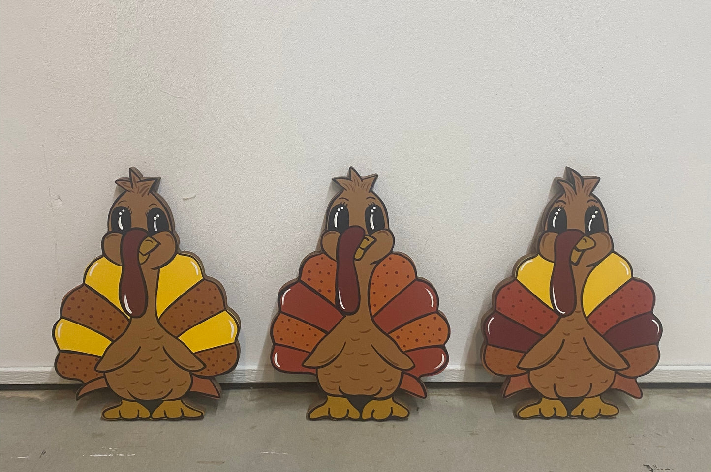 Thanksgiving Turkey Wood Outdoor Yard Art Sign, Lawn Decor, Plant Pokes, Turkeys, Set of 3